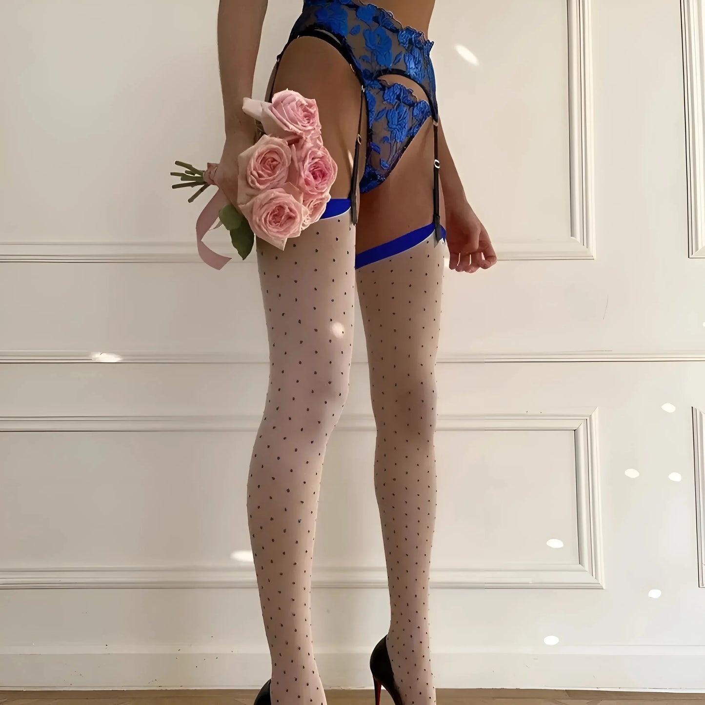 3-Piece Navy Lace Lingerie Set