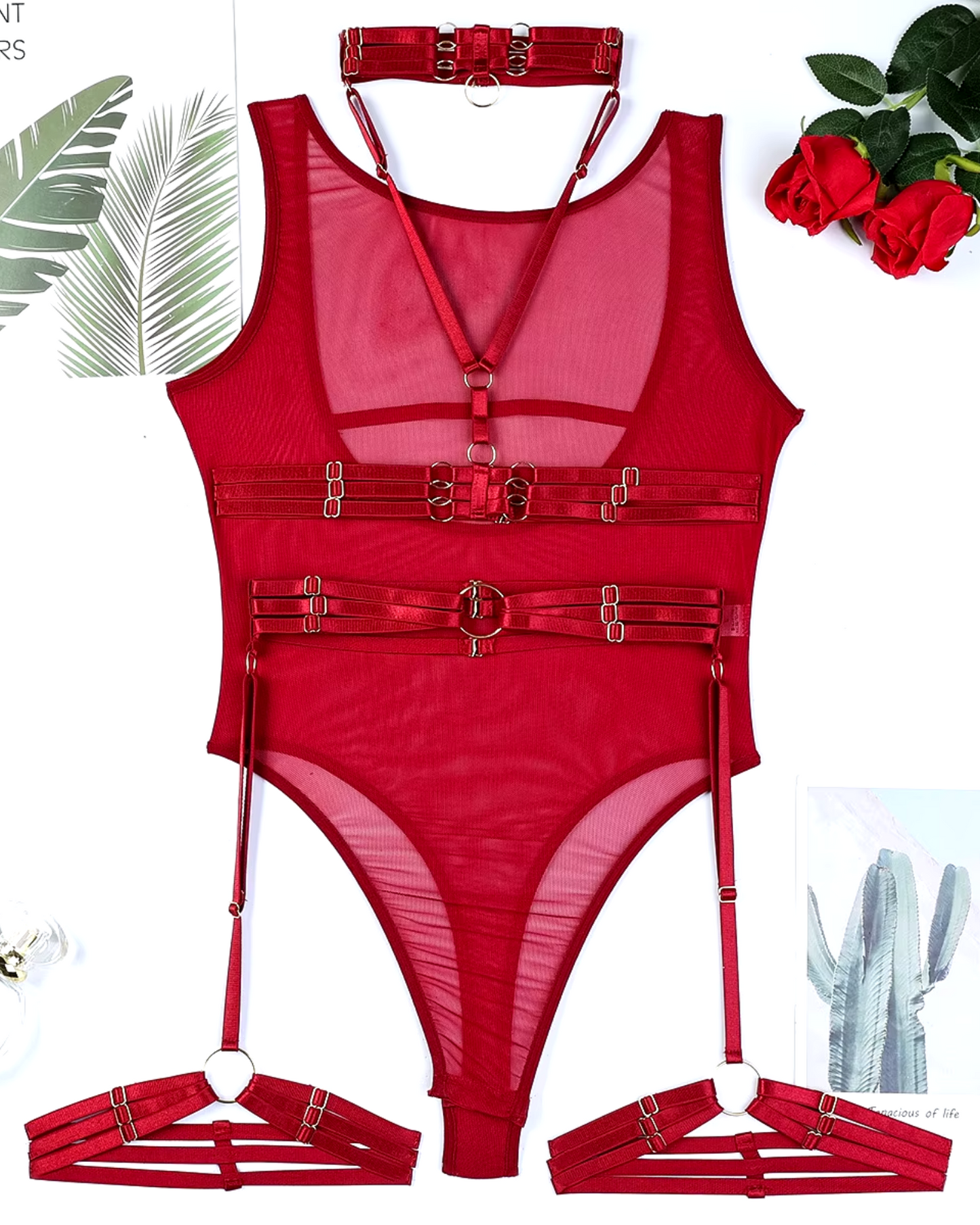 Durchsichtiger Body mit Riemen und Choker