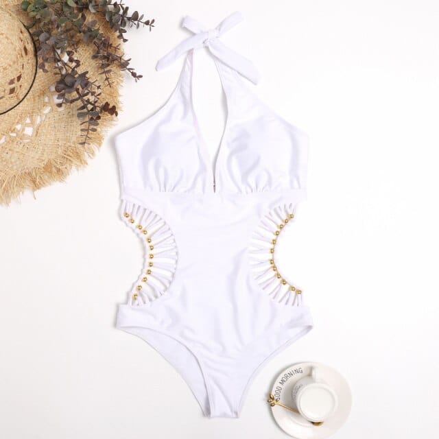 Monokini mit dekorativen Perlen
