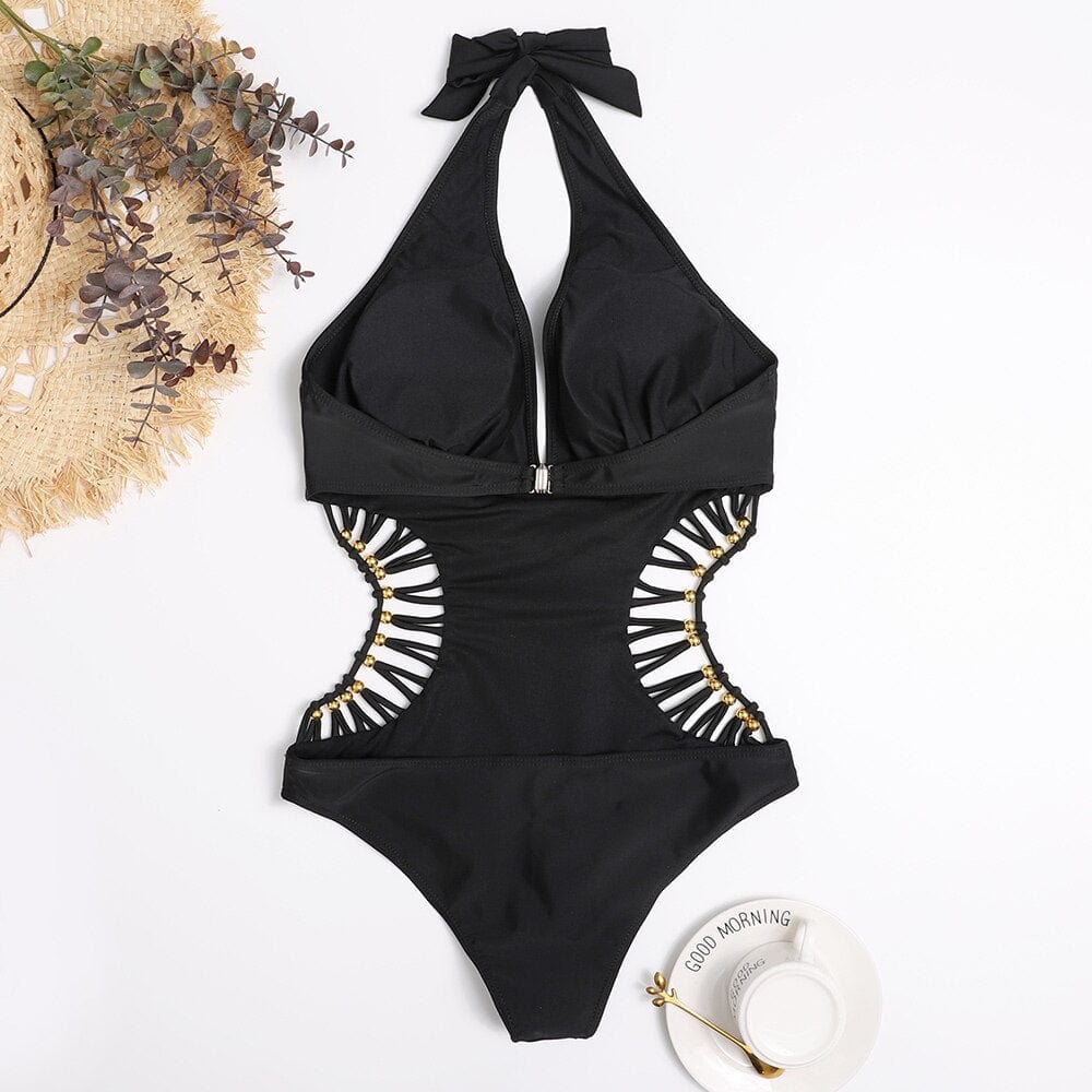 Monokini mit dekorativen Perlen