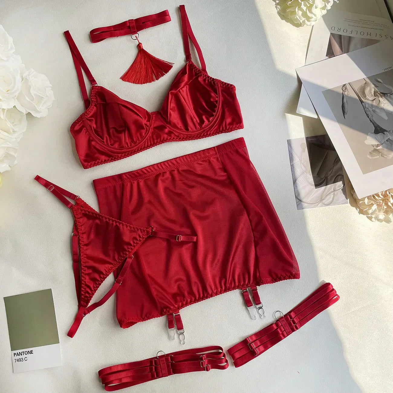 Satin-BH-Set mit Choker