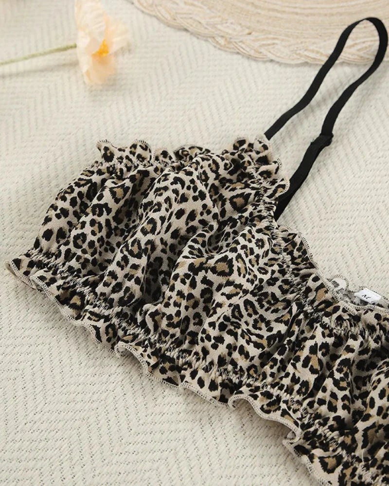 Kurze Spaghetti-Top-Pyjama im Leopardenmuster