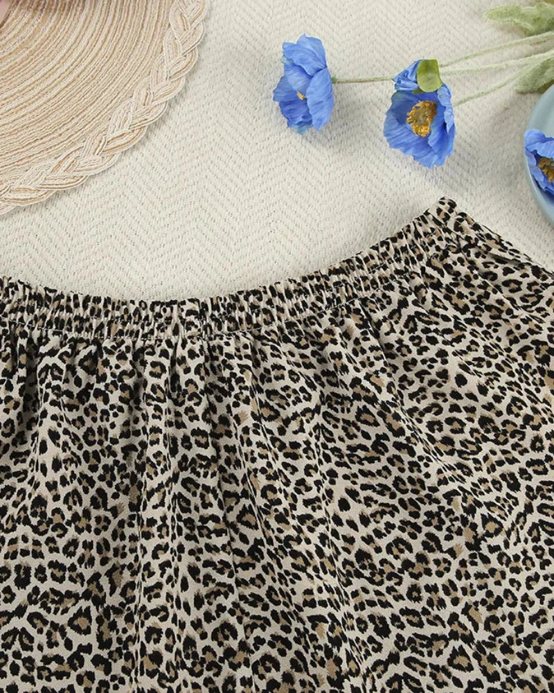 Kurze Spaghetti-Top-Pyjama im Leopardenmuster