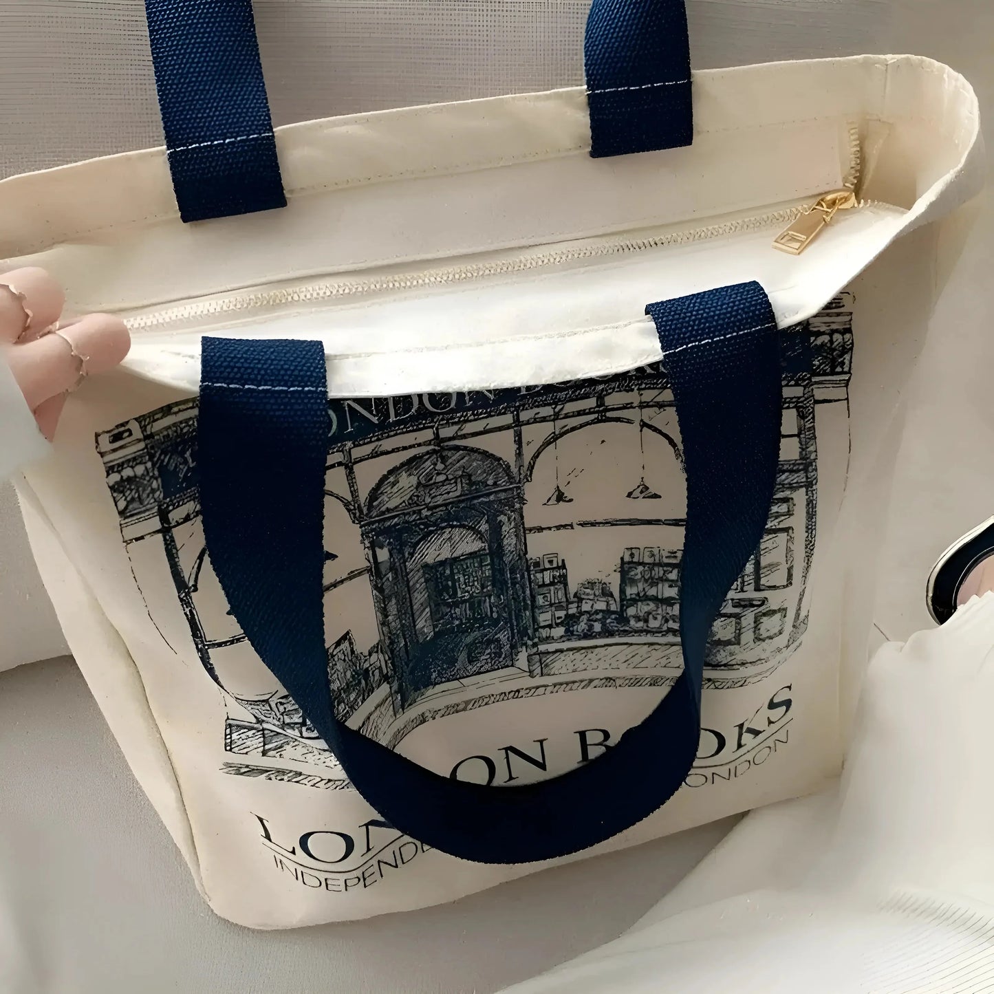 Beige Canvas Beach Shoulder Bag