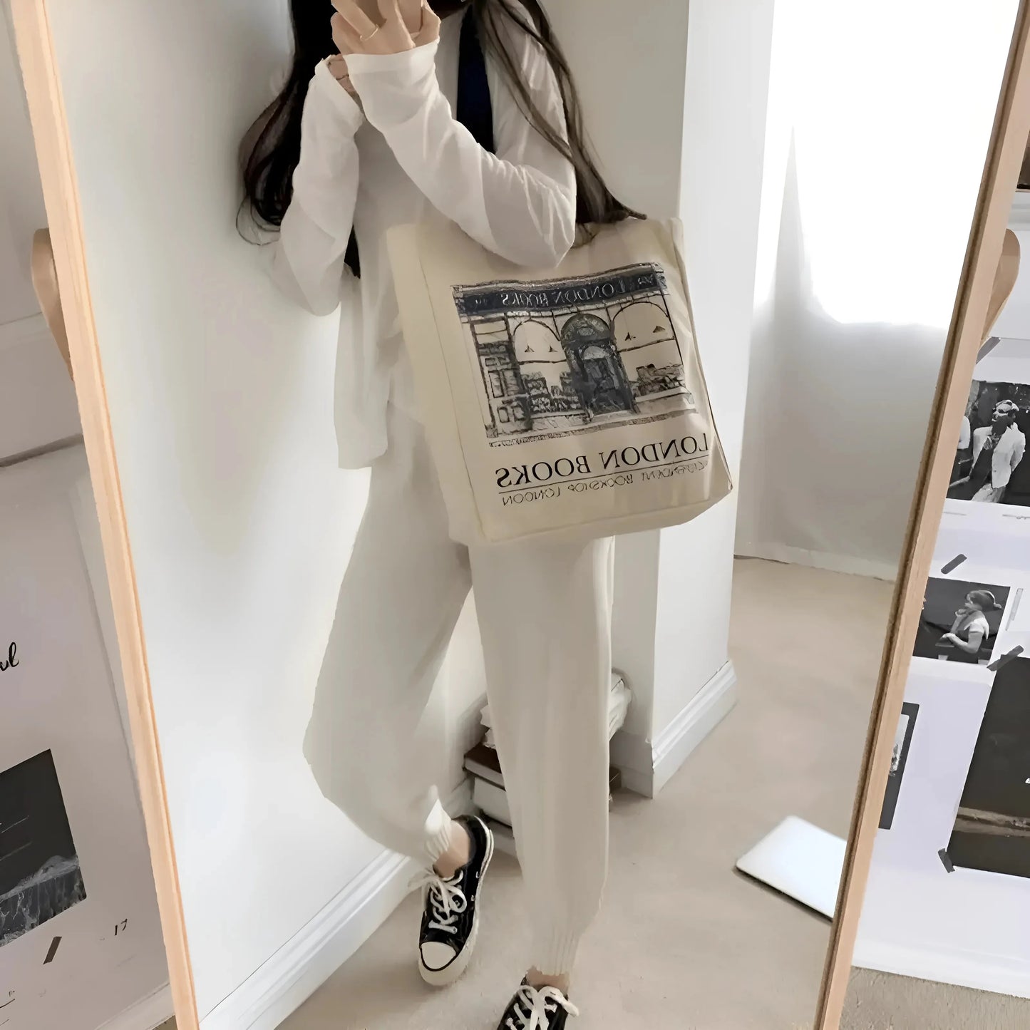 Beige Canvas Beach Shoulder Bag