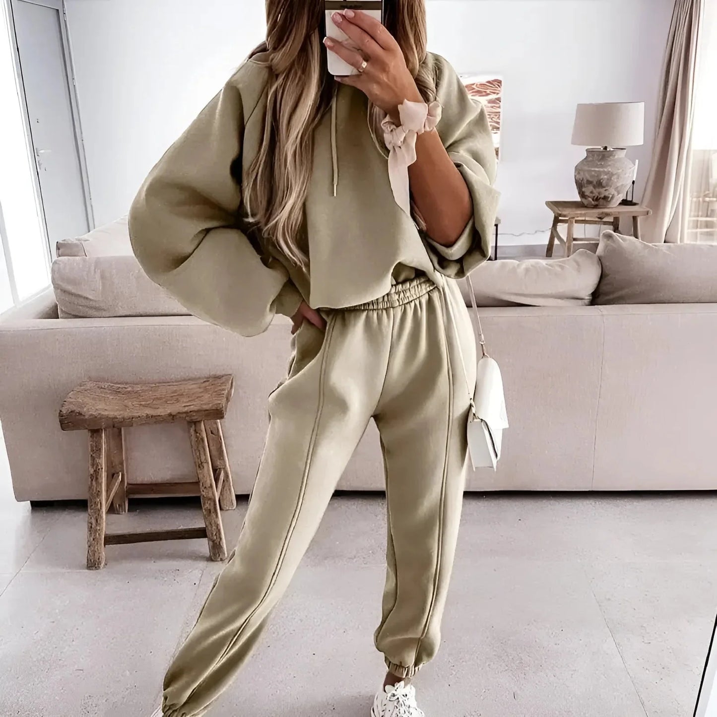 Beige Comfortable Tracksuit Set