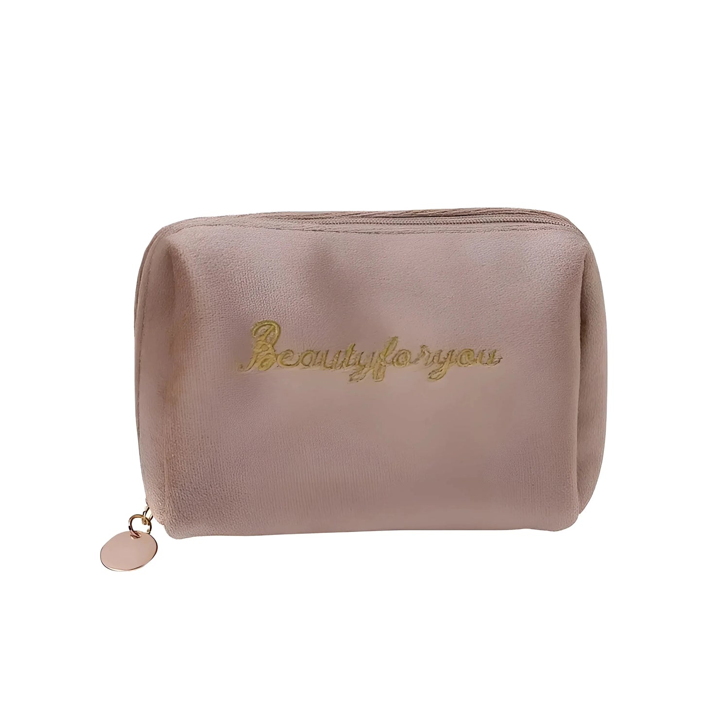 Beige Compact Zip-Up Cosmetic Bag