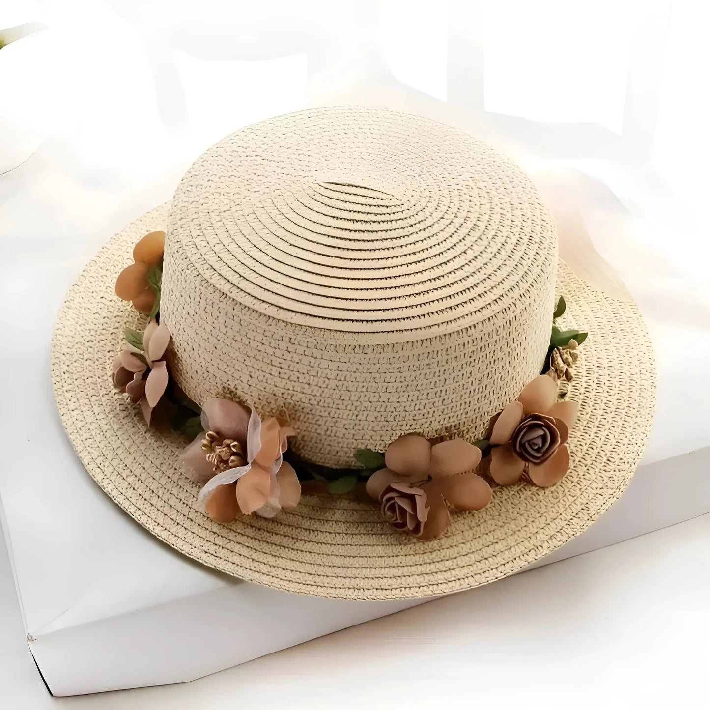 Beige Floral Beach Hat