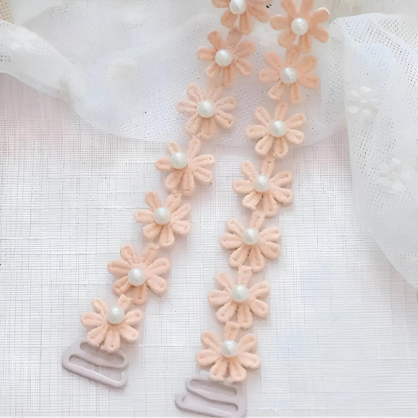 Beige Floral Print Bra Straps