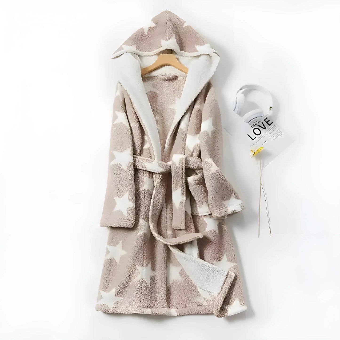 Beige Fluffy Star Print Robe