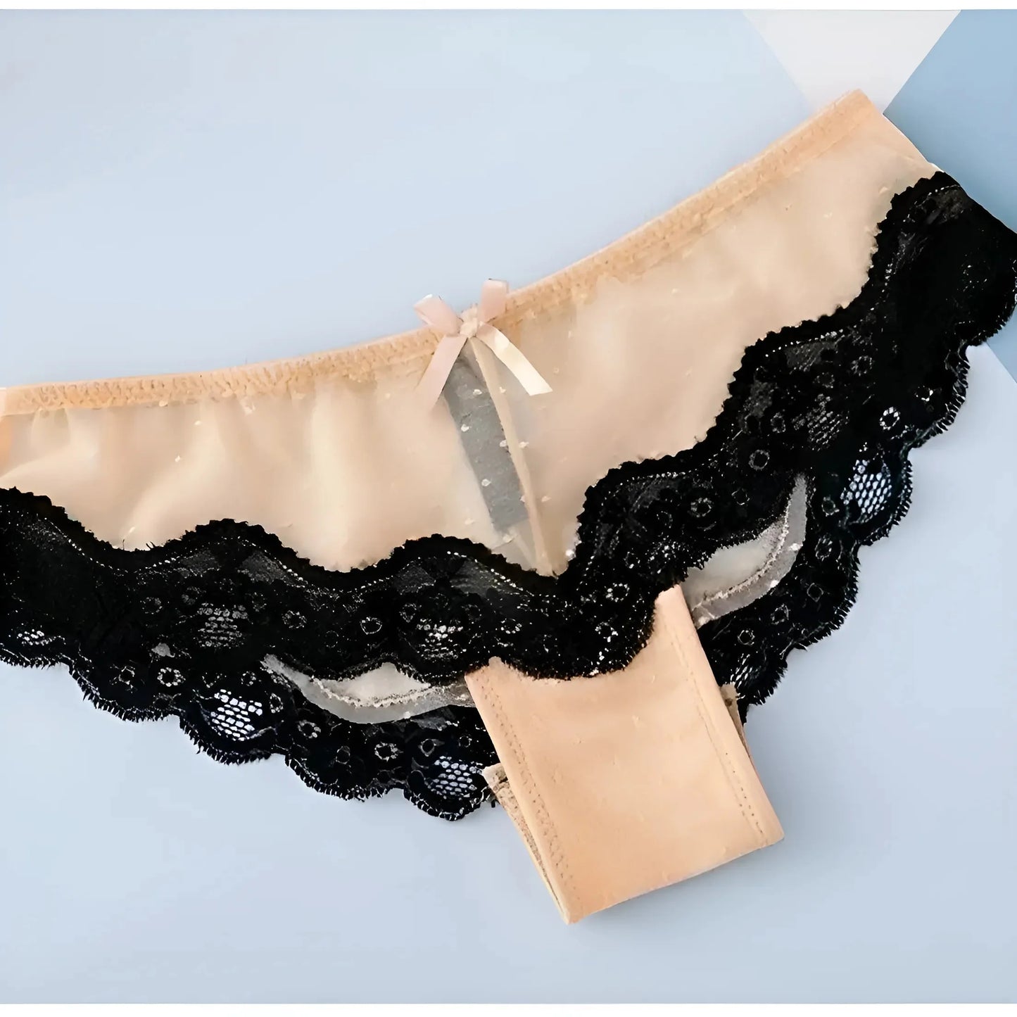 Beige Lace Knickers with Bow