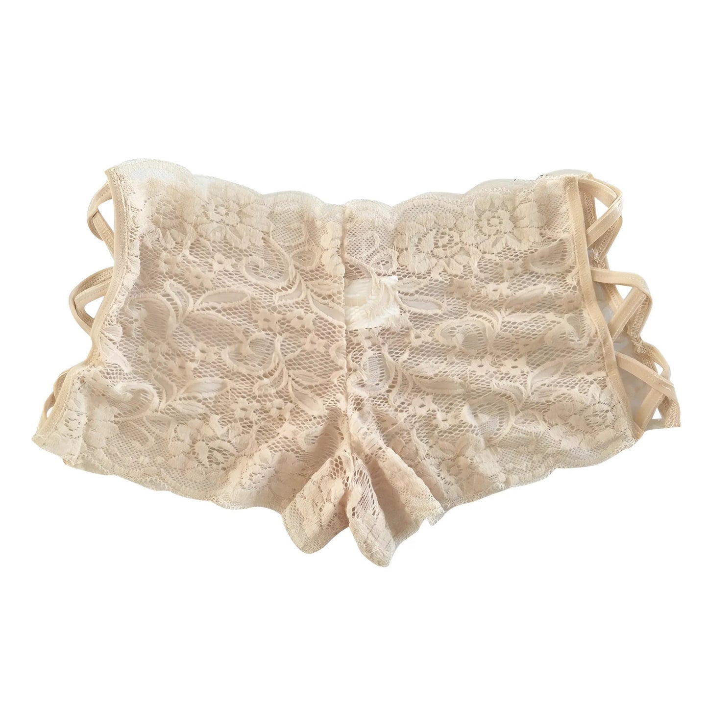 Beige Lace Knickers with Decorative Straps