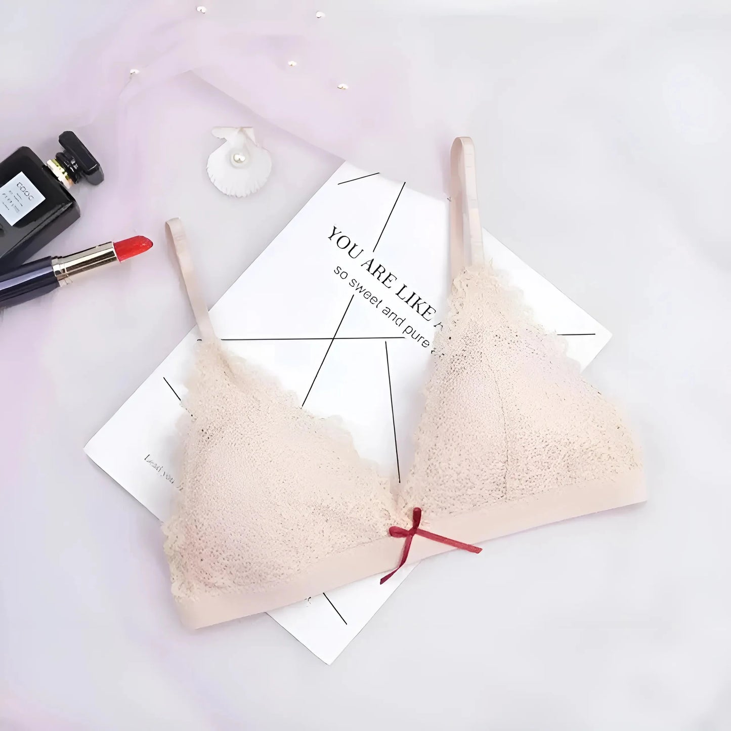 Beige Lace Triangle Cup Bra