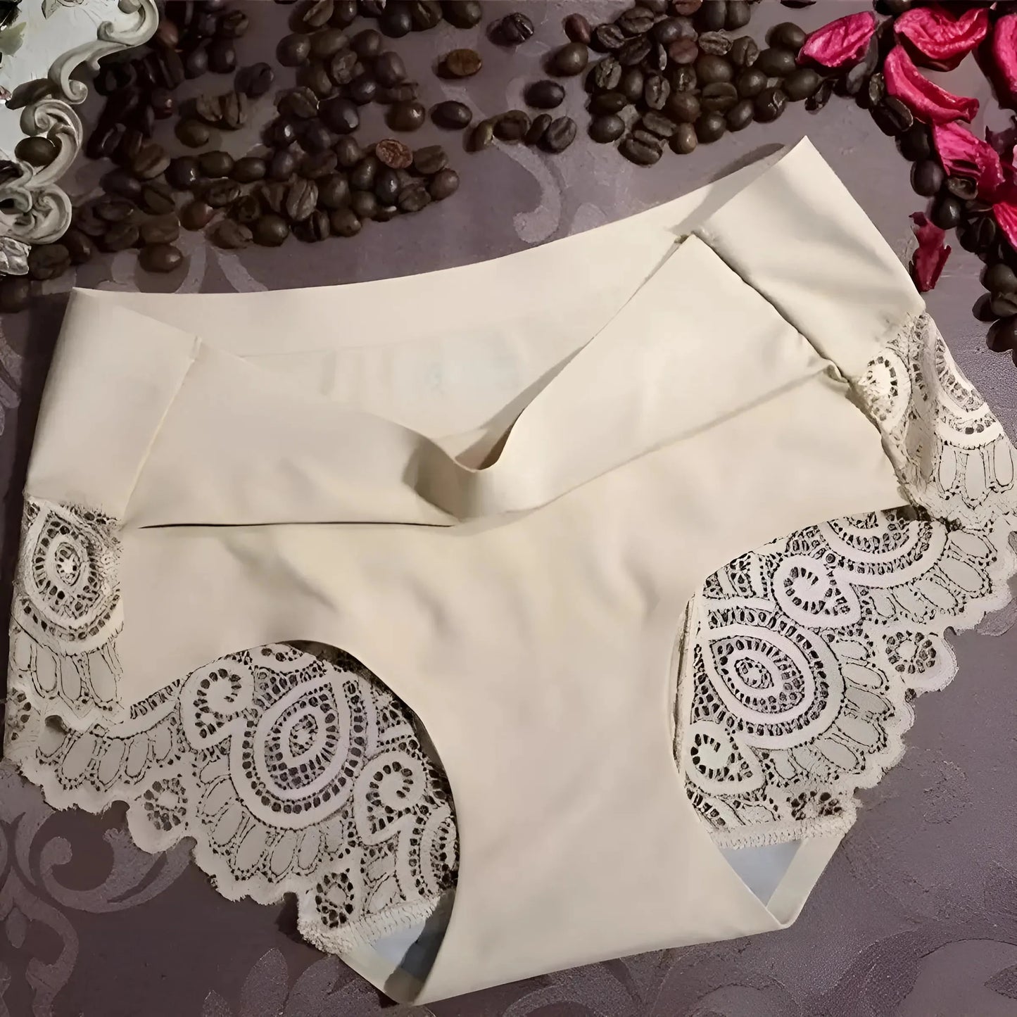 Beige Seamless Knickers with Lace Detail at the Back