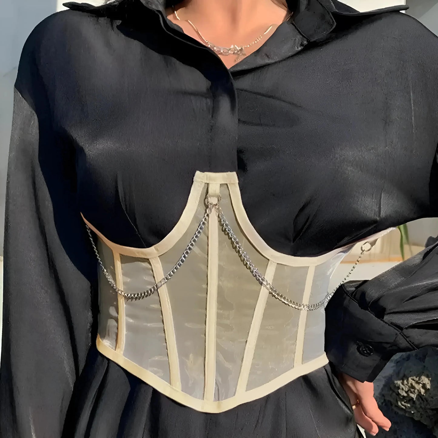 Beige Transparent Mesh Corset