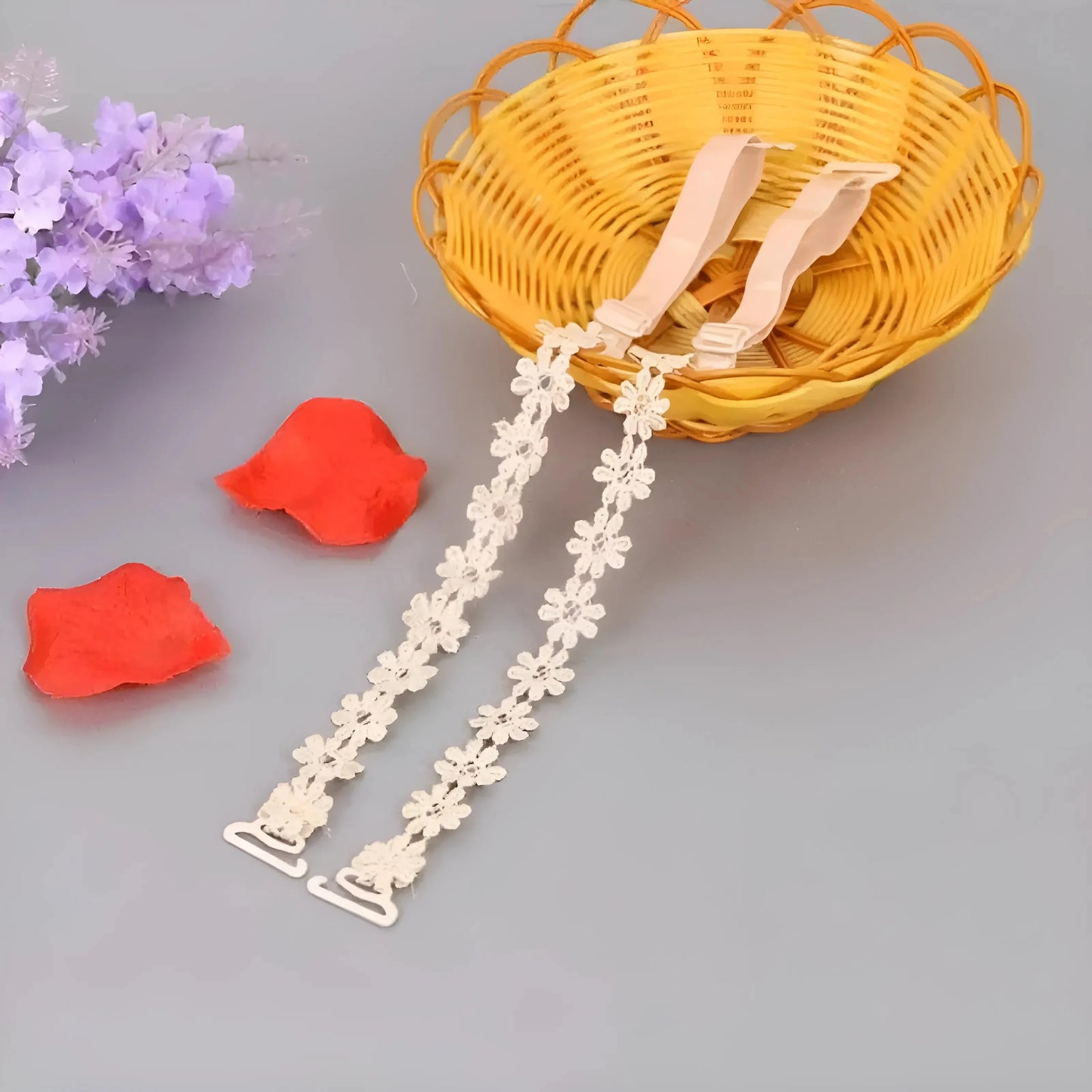 Beige Universal Floral Bra Straps