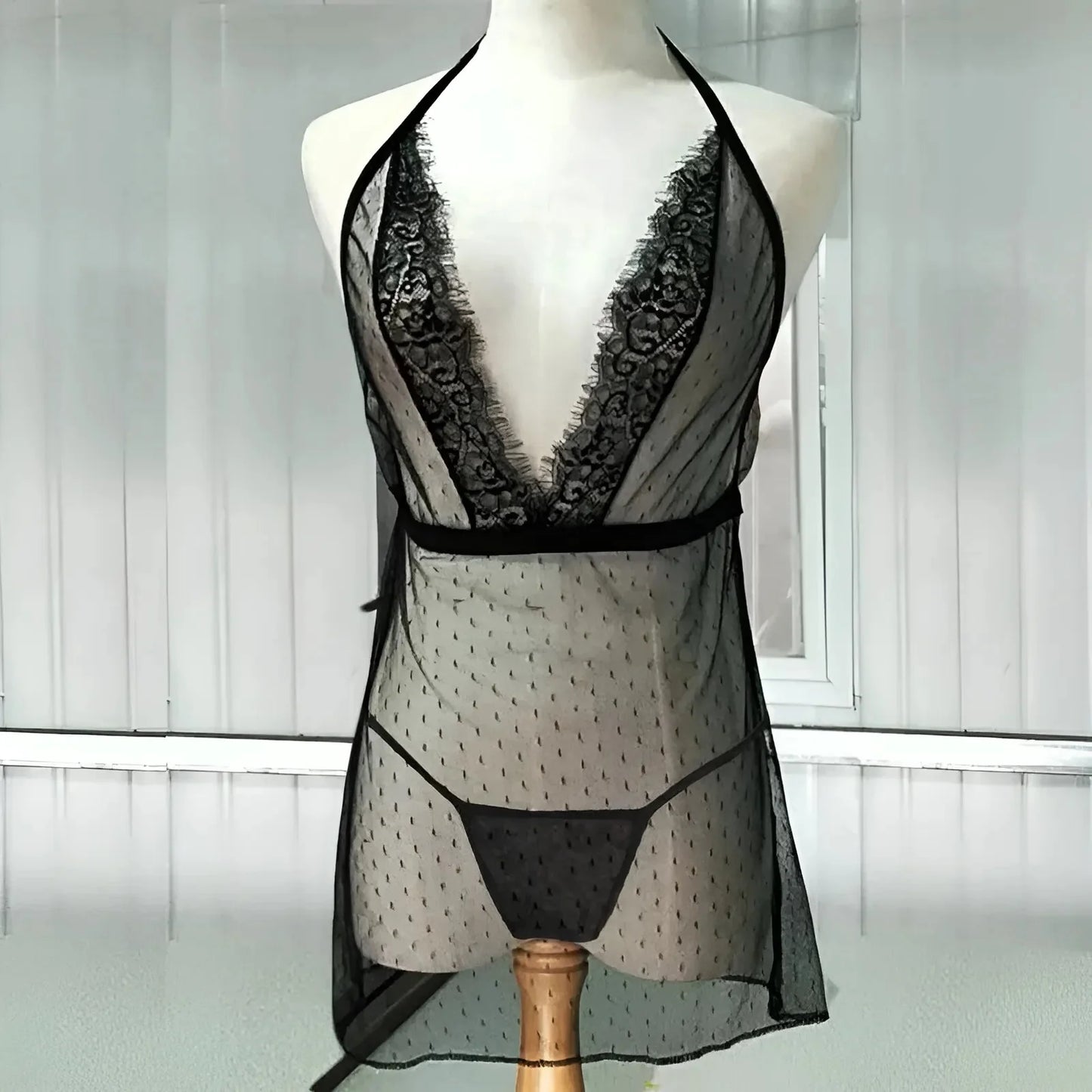 Black Delicate Polka Dot Nightdress