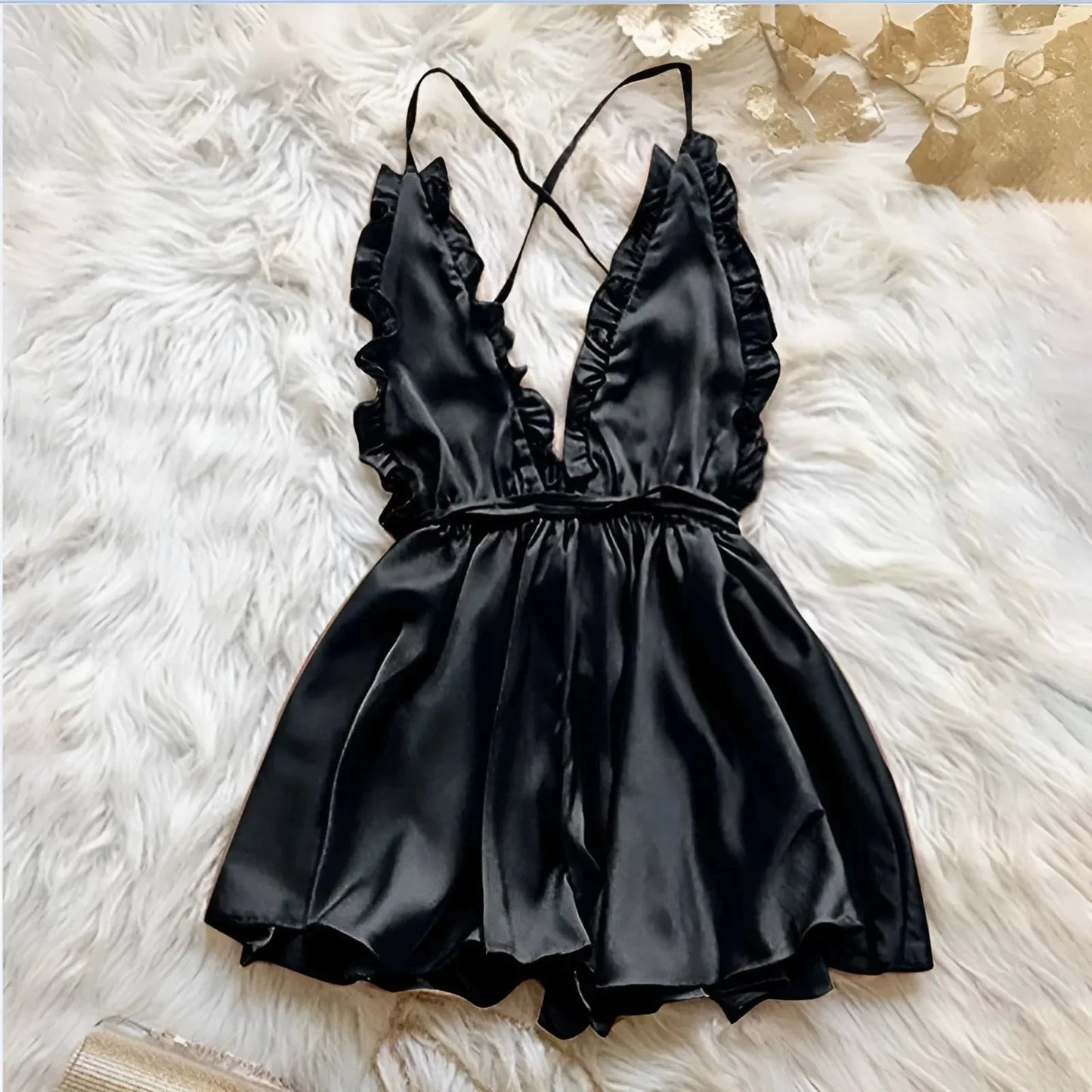 Black Embellished Neckline Nightdress