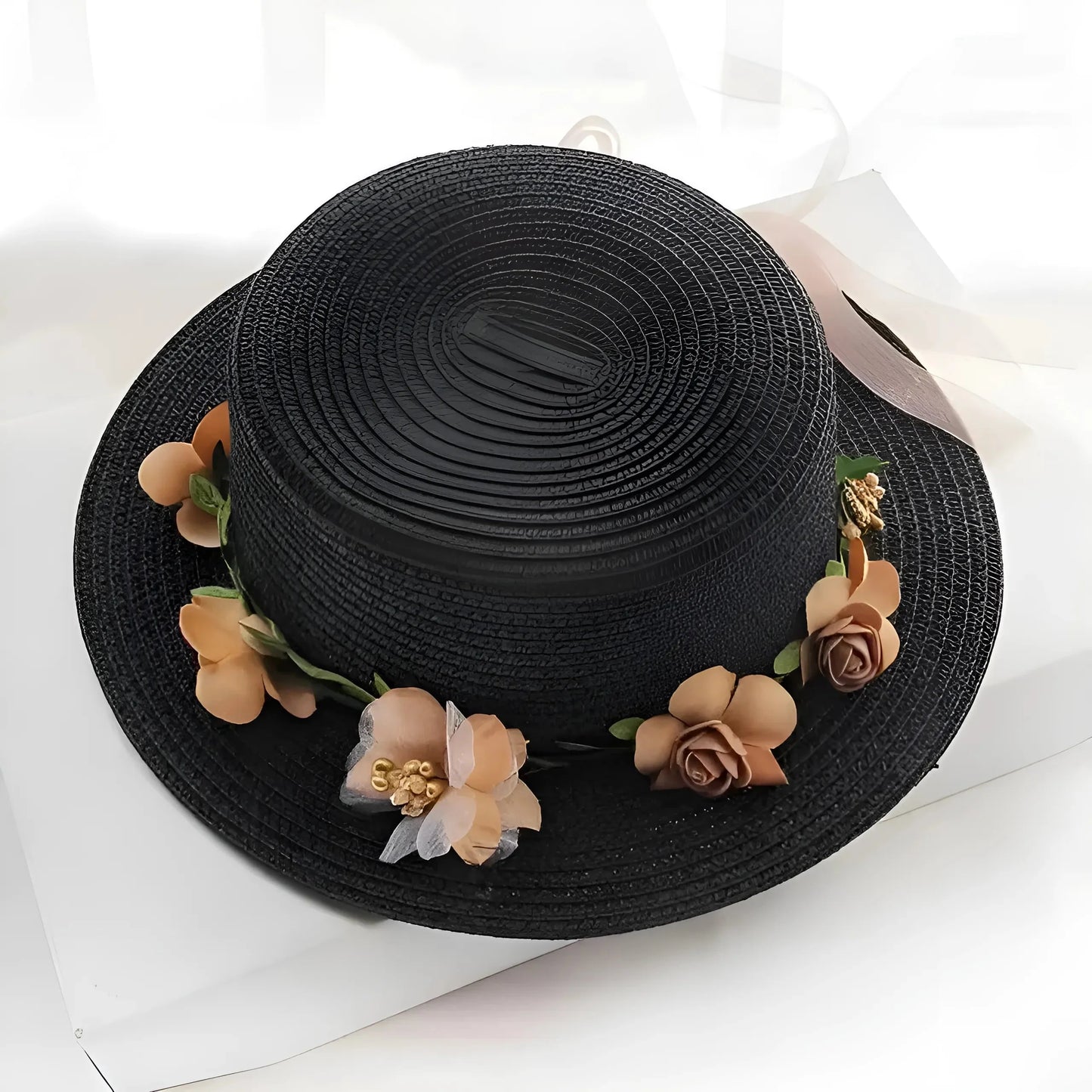 Black Floral Beach Hat