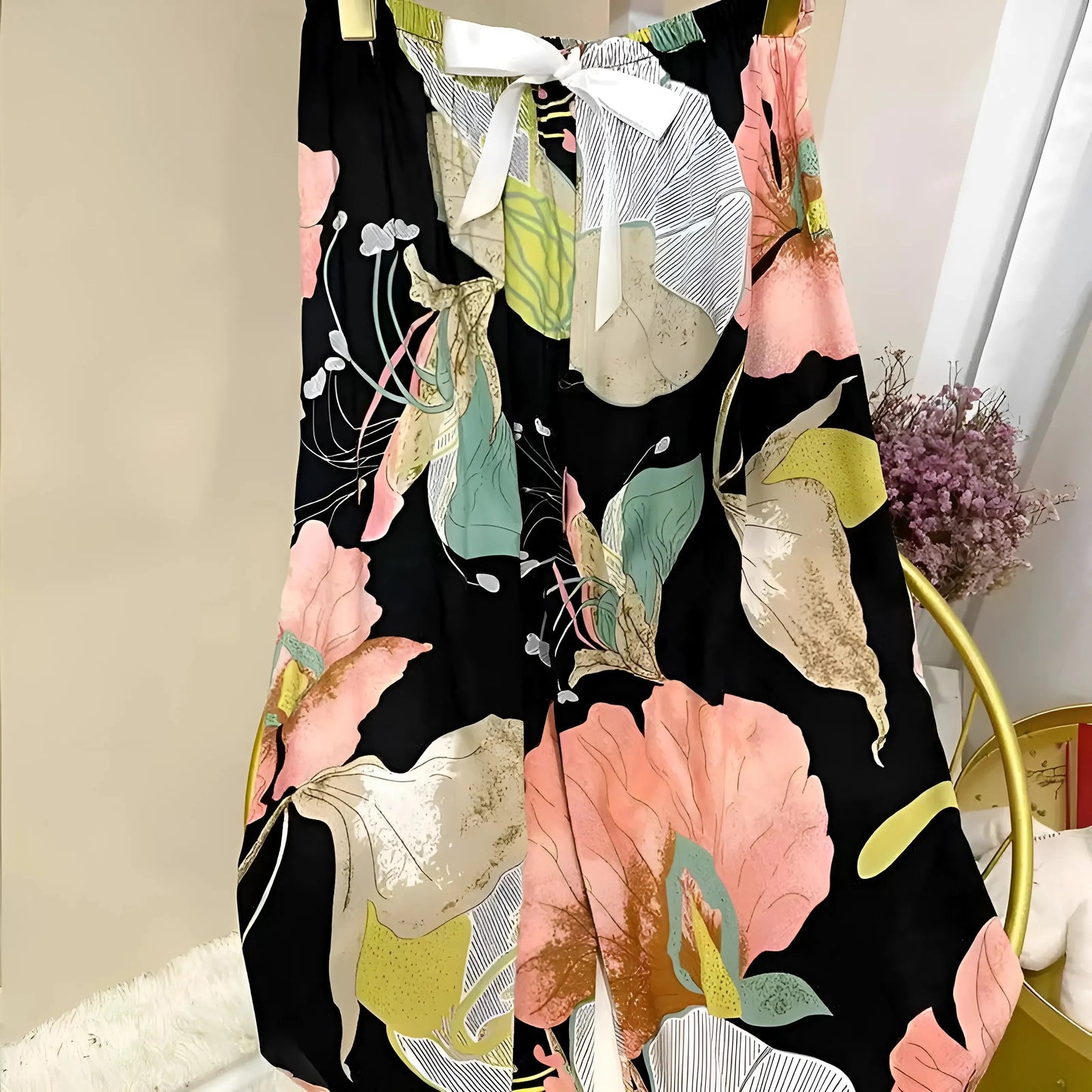 Black Floral Pyjama Trousers