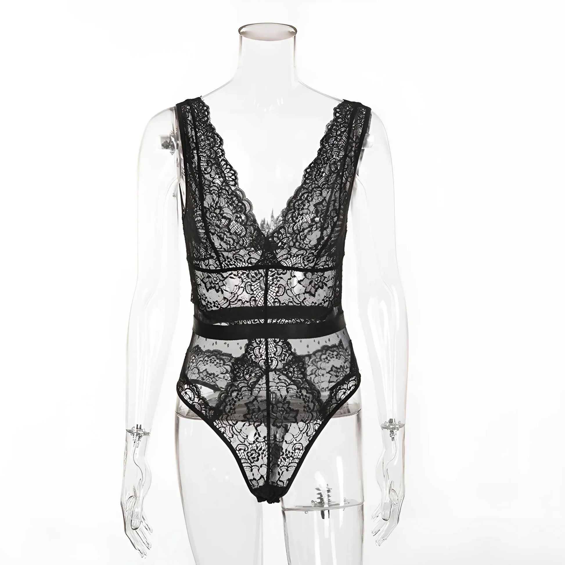 Black Lace Bodysuit with Open Back