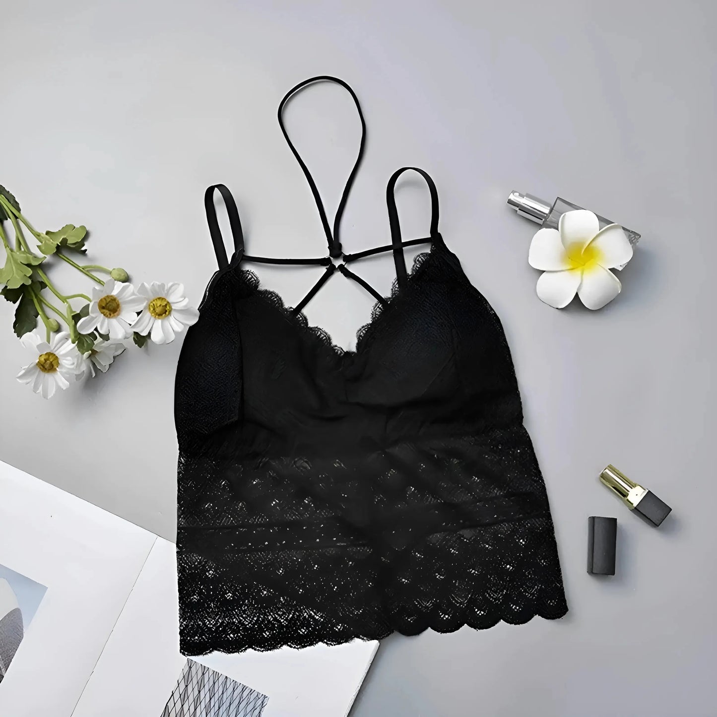 Black Lace Bra with Low Rise Design