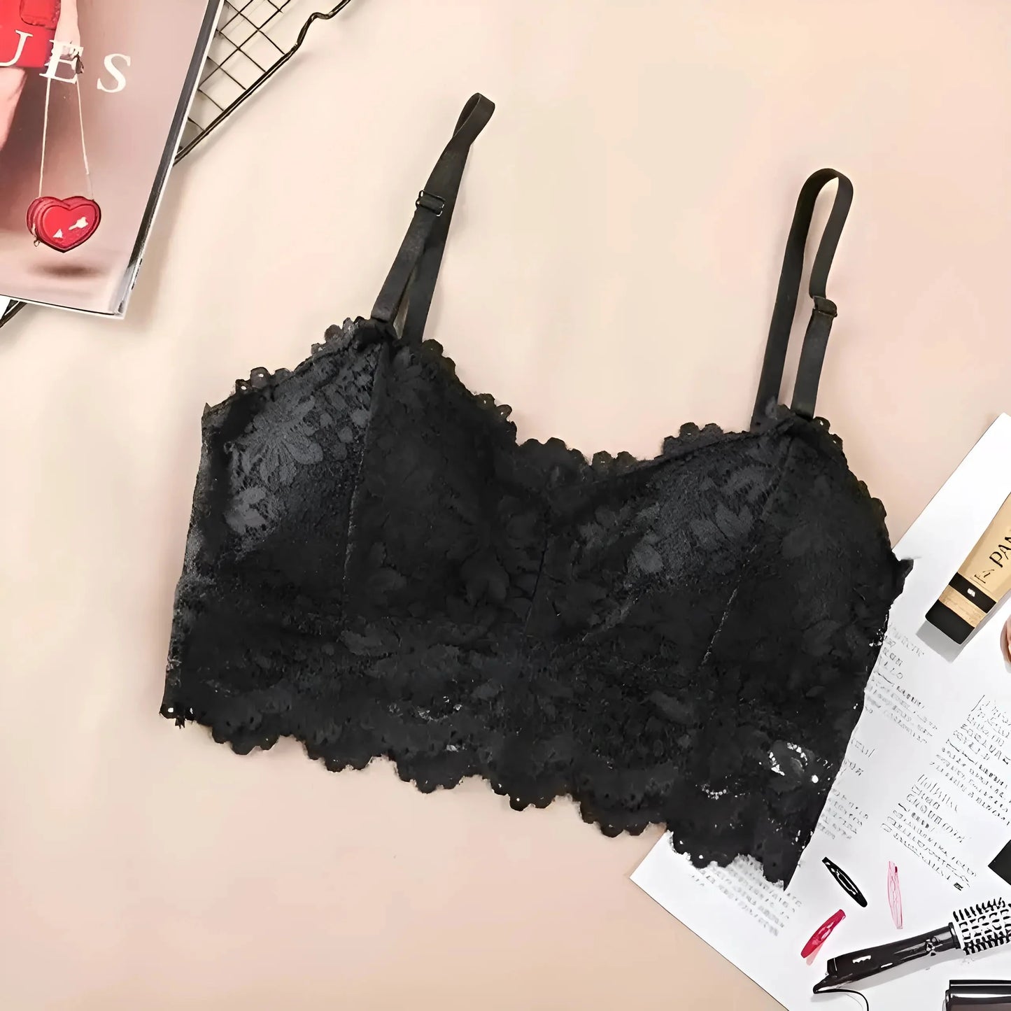 Black Lace Bra with Low Rise Design