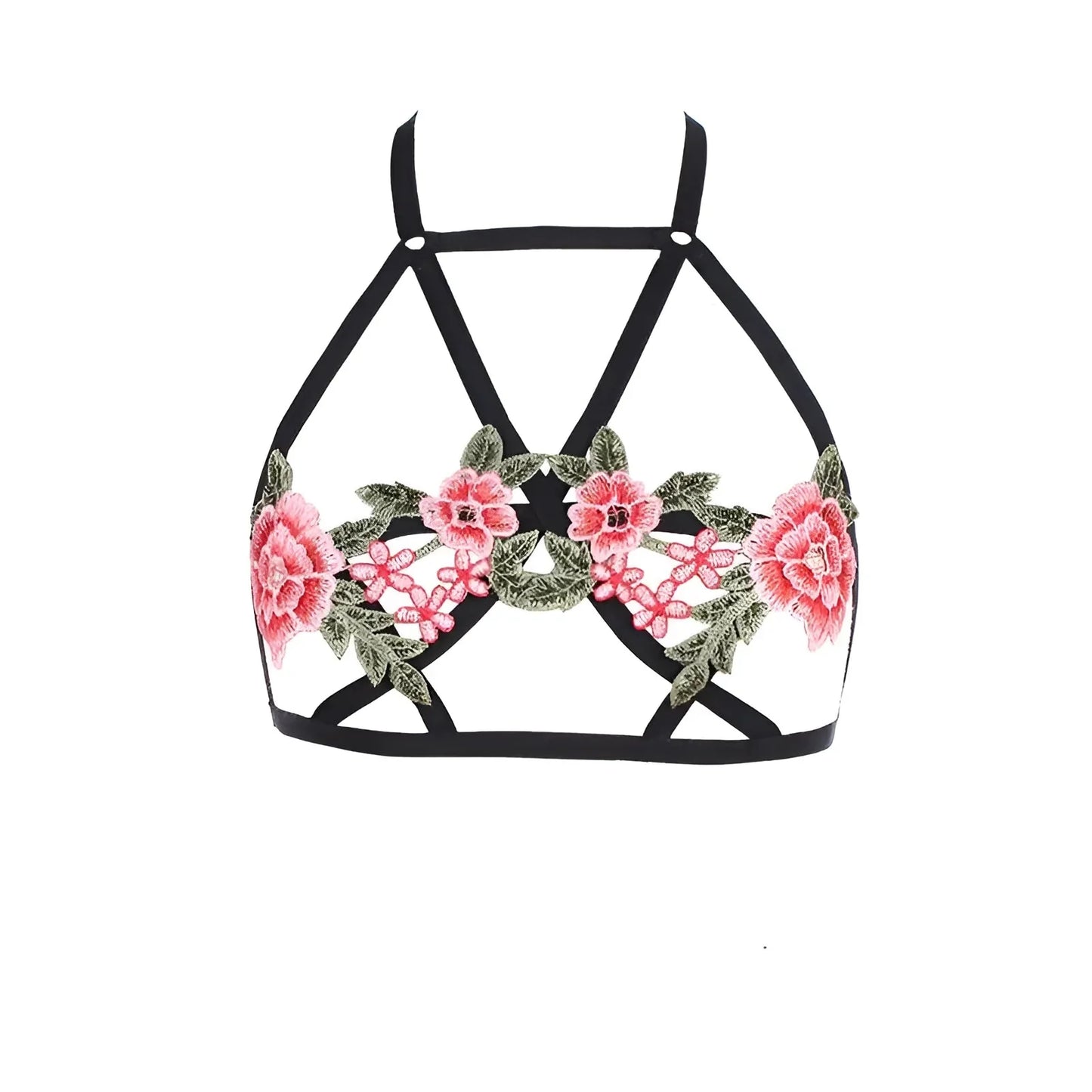 Black Lace Bra with Rose Motif
