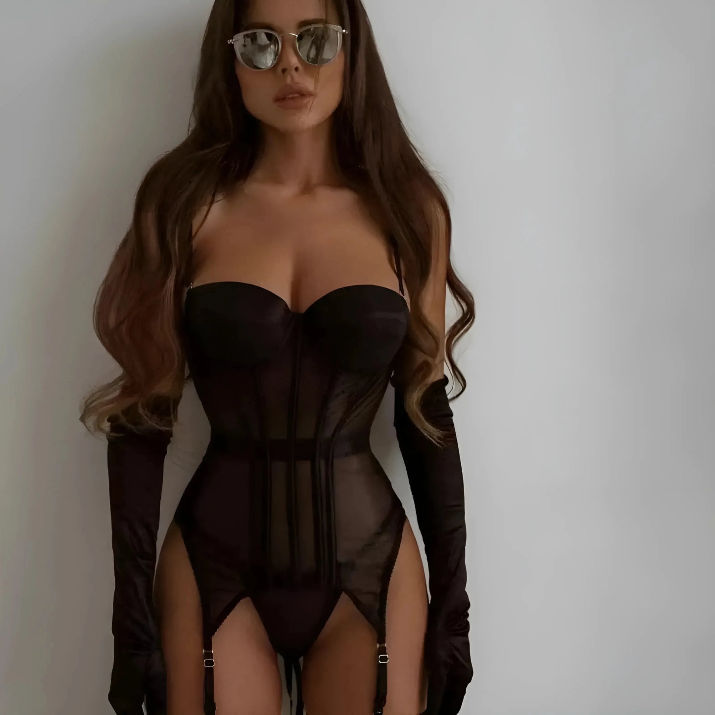 Black Lace Corset Lingerie Set