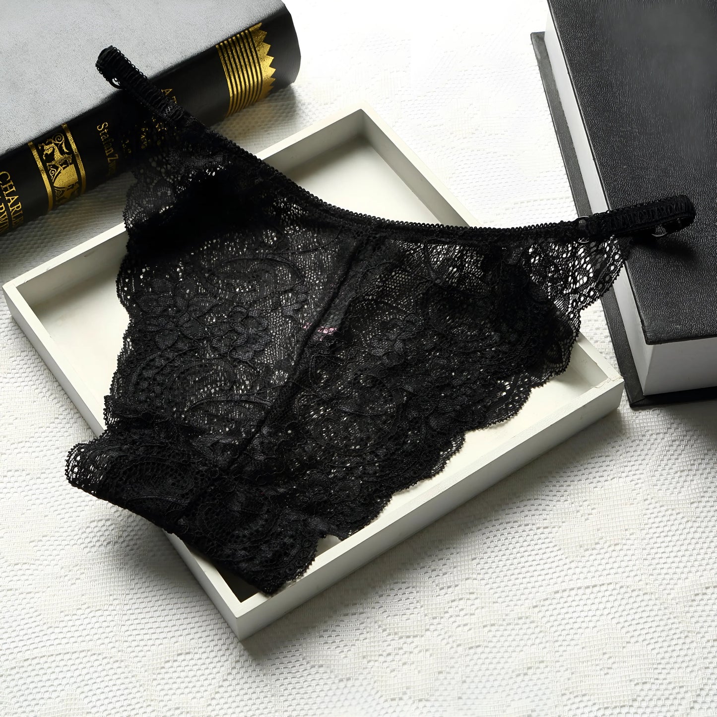 Black Lace Hipster Briefs with Side Straps