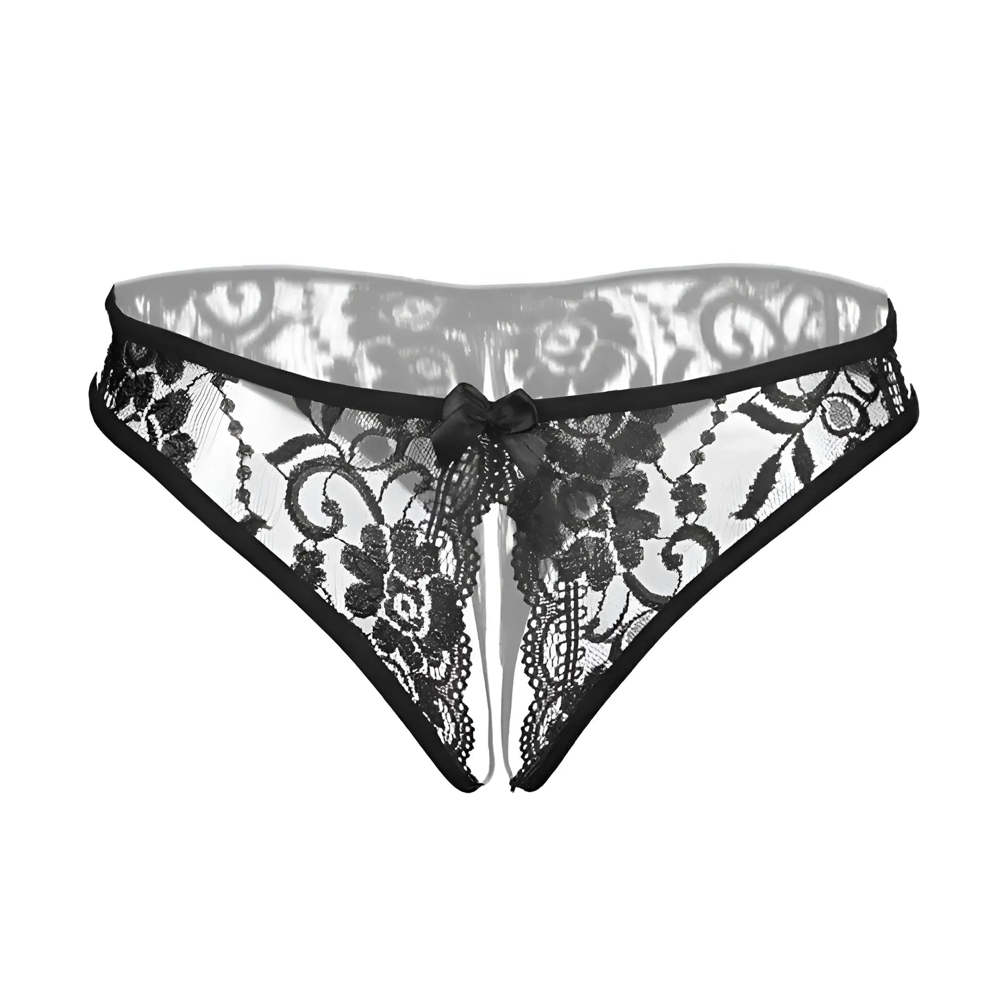 Black Lace Knickers with Cut-Out and Bow Detail