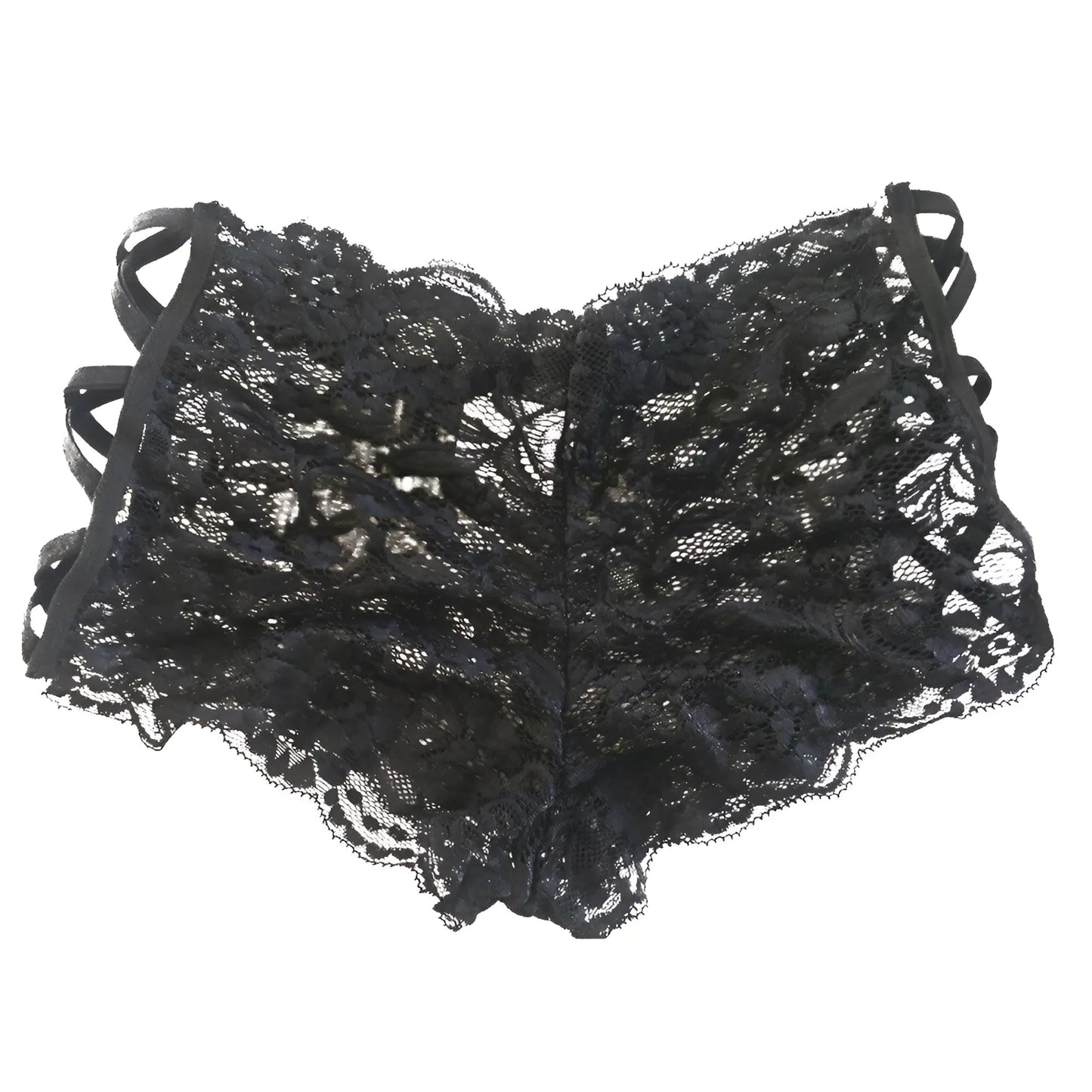 Black Lace Knickers with Decorative Straps
