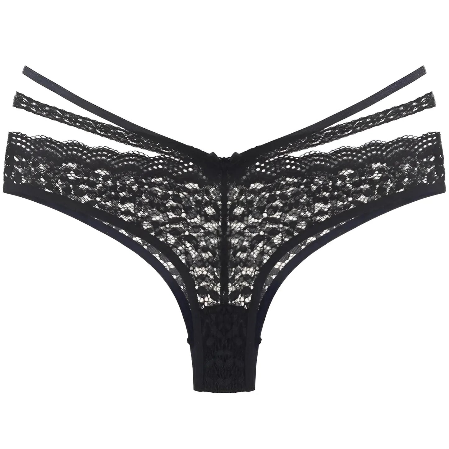 Black Lace Knickers with Decorative Straps