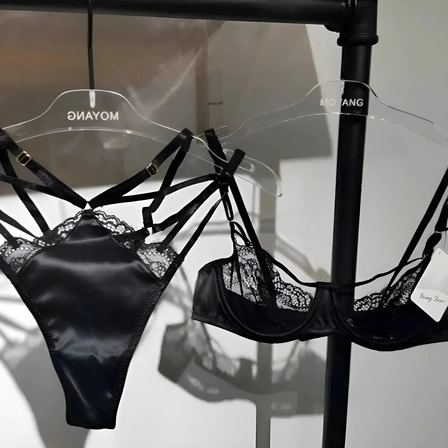 Black Lace Lingerie Set with Decorative Straps