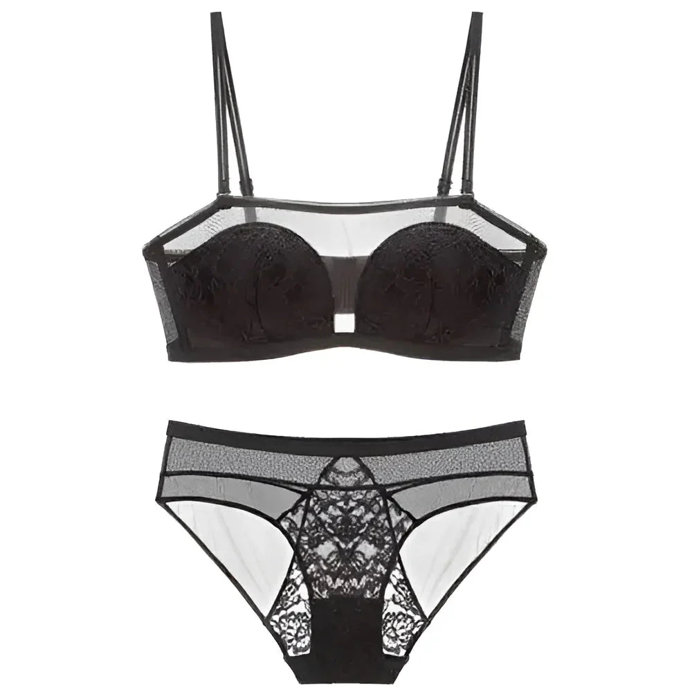 Black Lace Lingerie Set with Full Coverage Bra