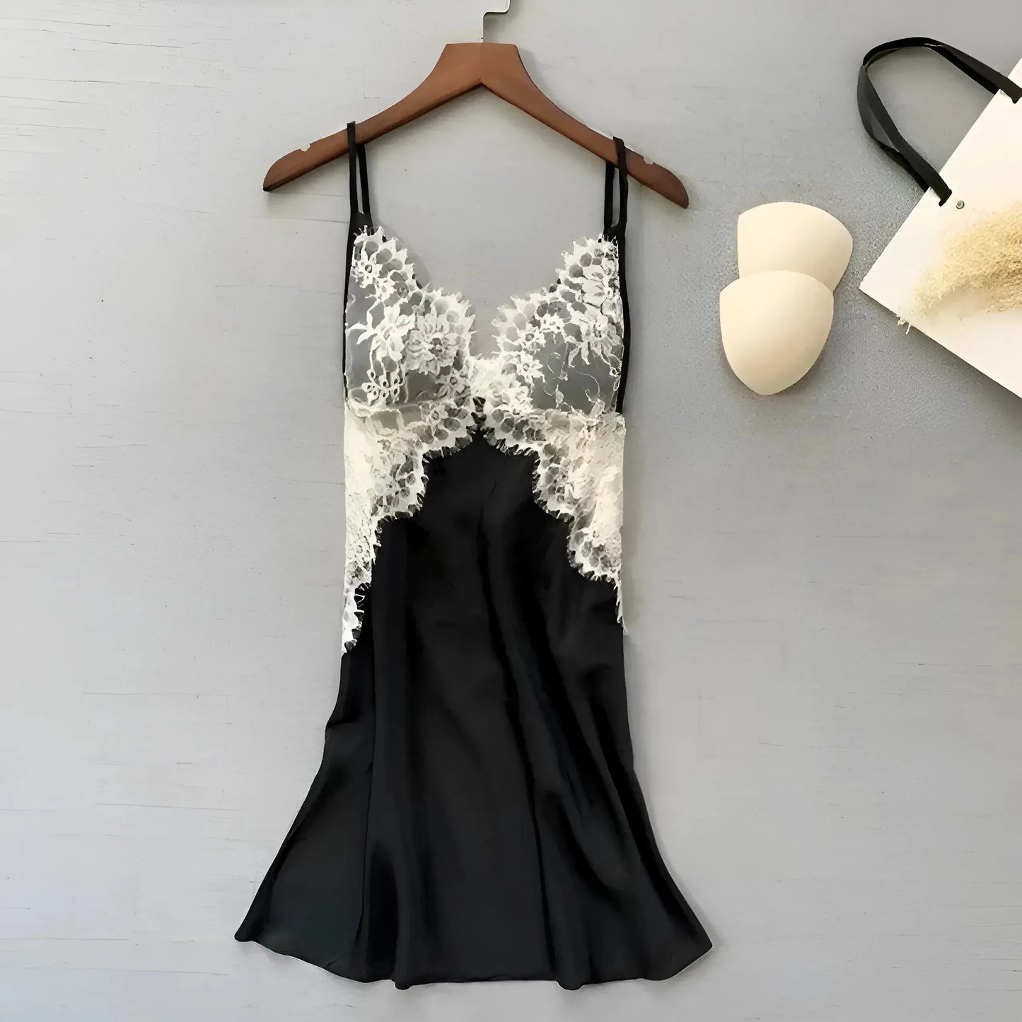 Black Lace Trim Nightdress with Bust Detail