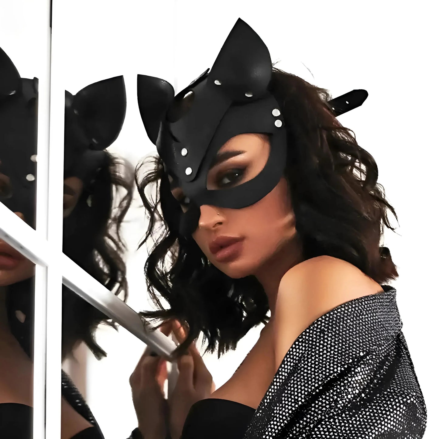 Black Leather Cat Mask with Ears