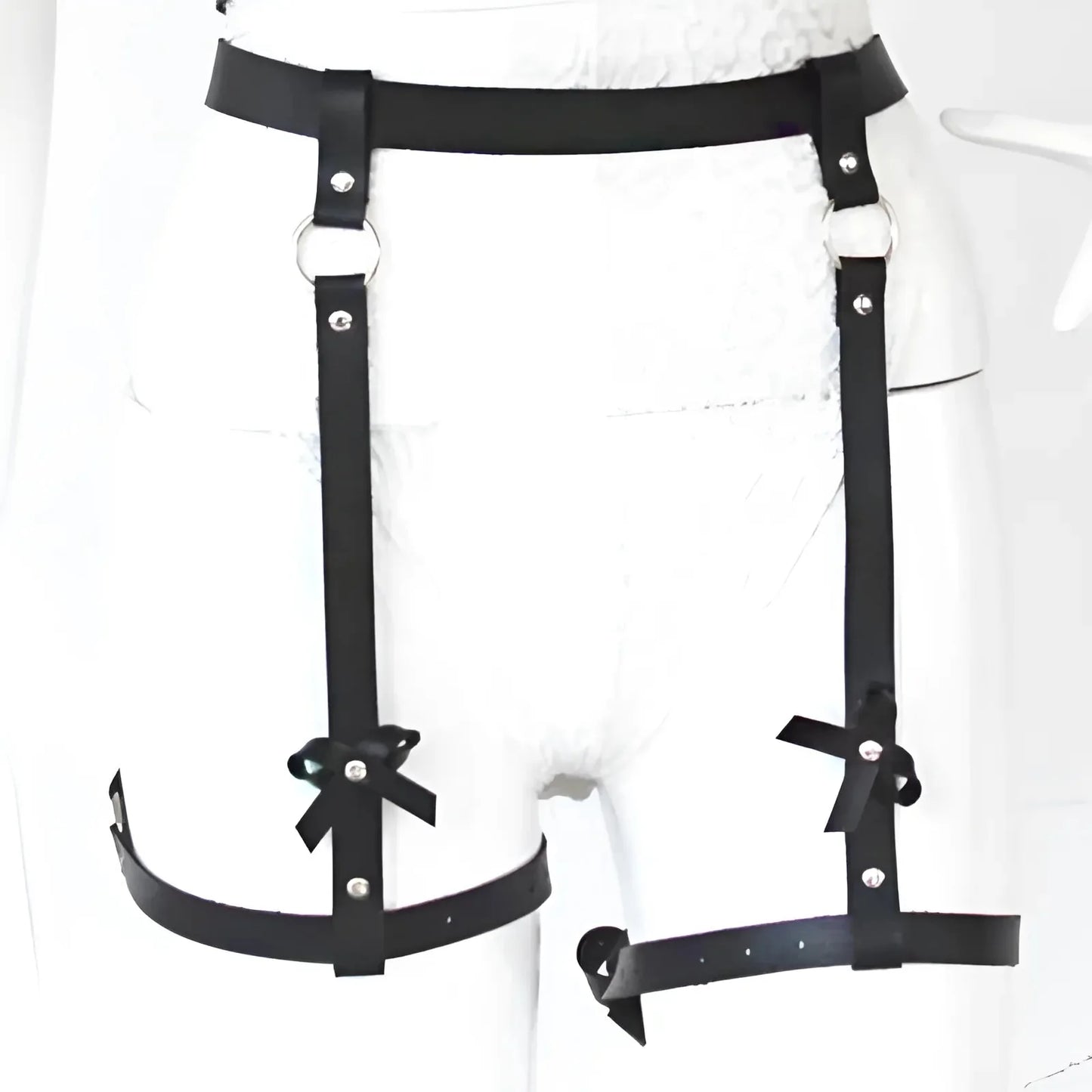 Black Leather Harness with Suspender Straps and Bows
