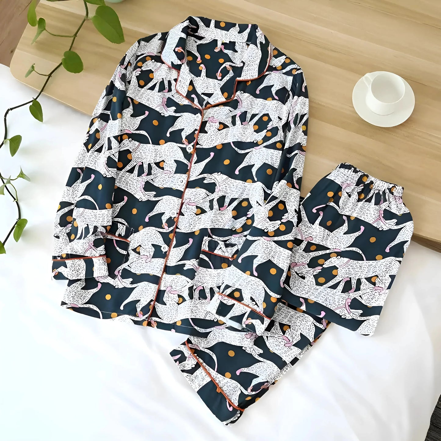 Black Long Pyjama Set with Patterns