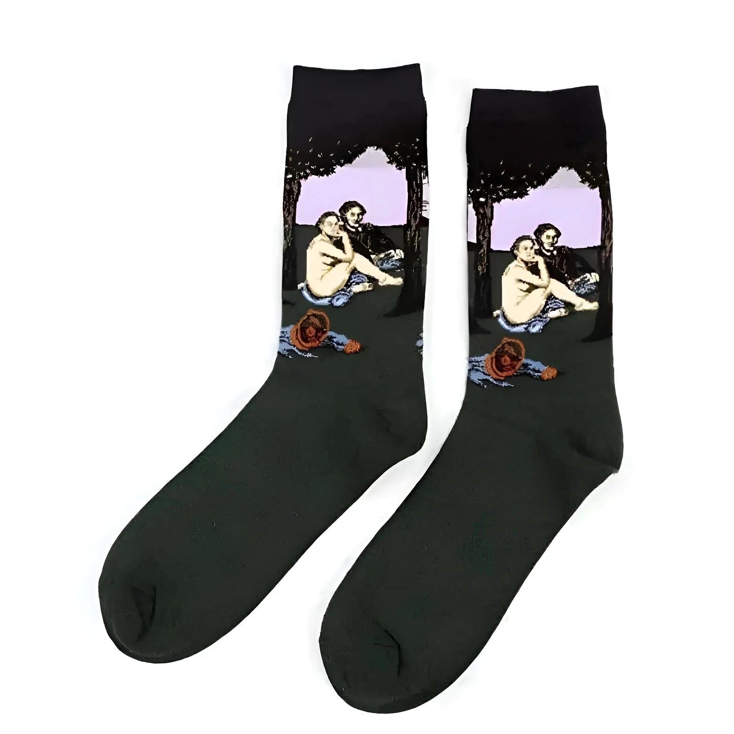 Black Long Socks with Artistic Designs