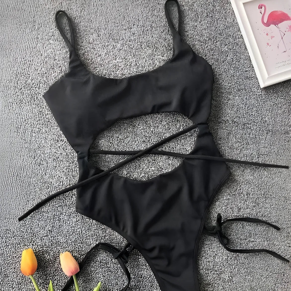 Black One-Piece Swimsuit with Cut-Outs