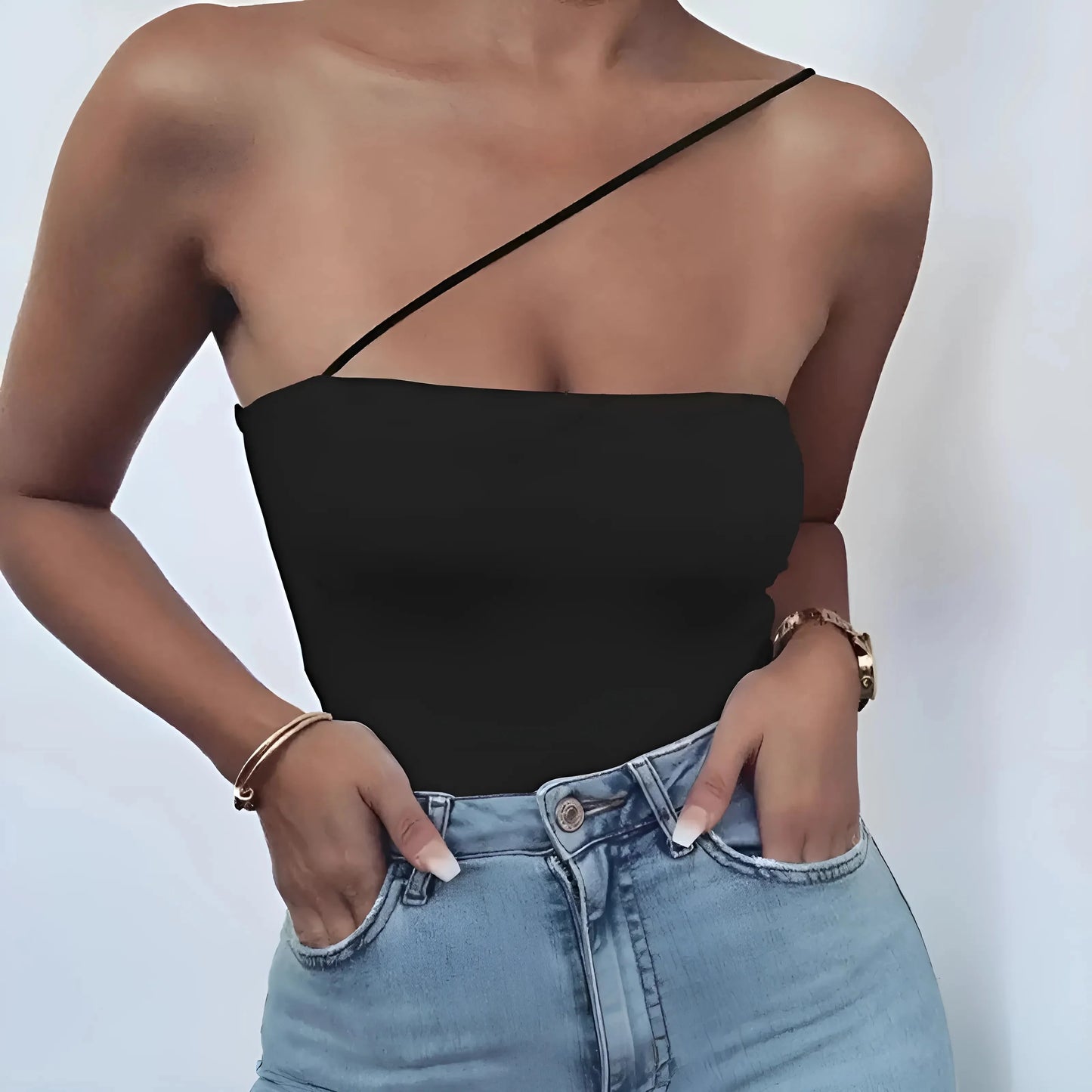 Black One-Strap Bodysuit