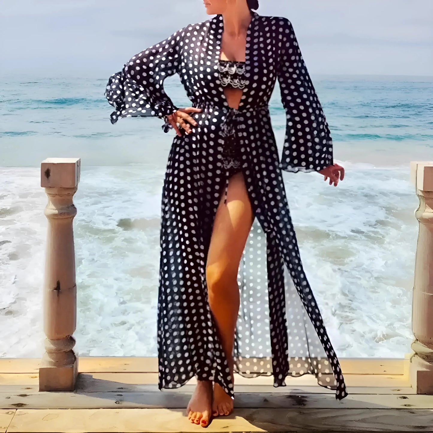 Black Polka Dot Beach Kimono