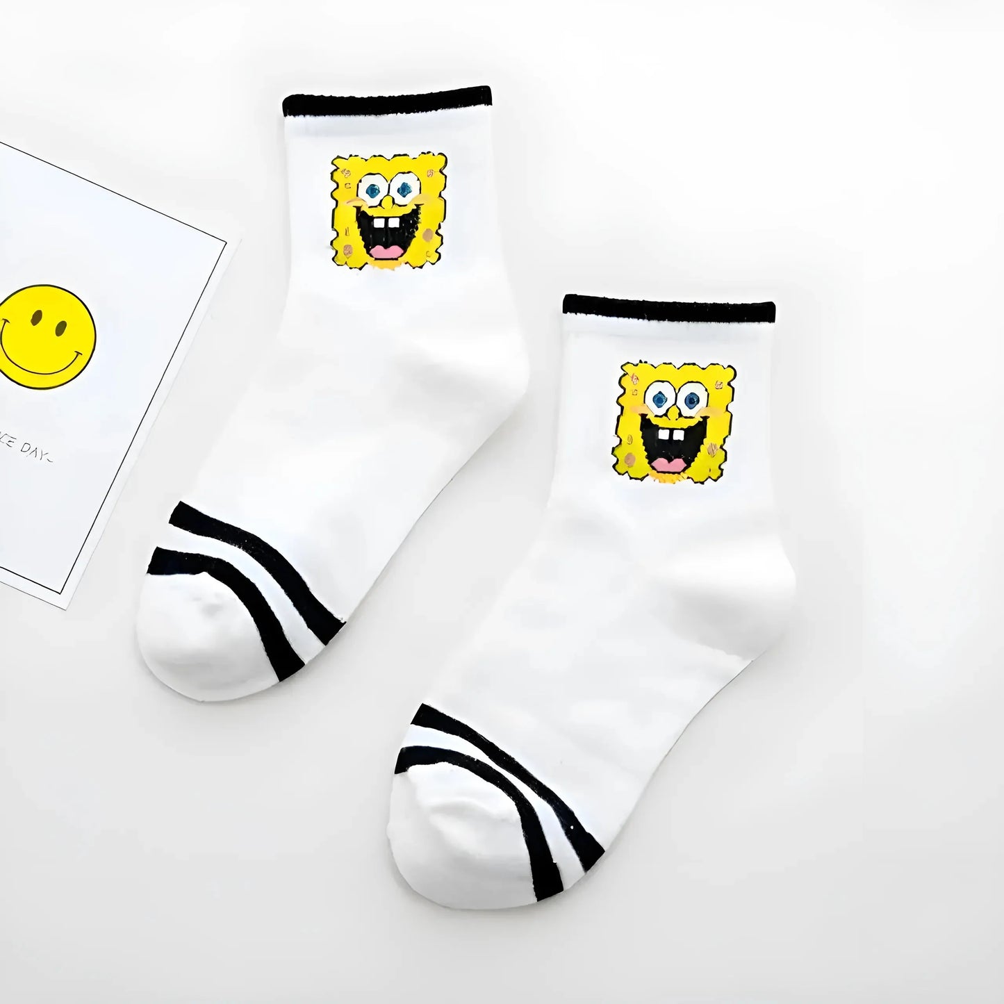 Black SpongeBob SquarePants Ankle Socks with Cartoon Characters