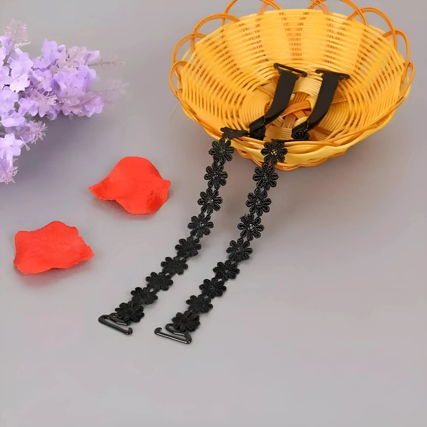 Black Universal Floral Bra Straps