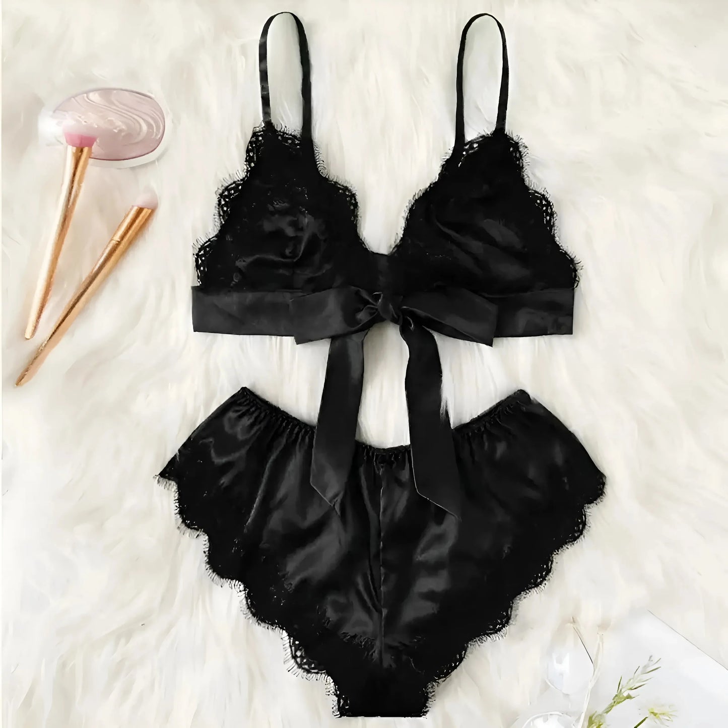 Black Women's Pyjama Set with Cropped Top