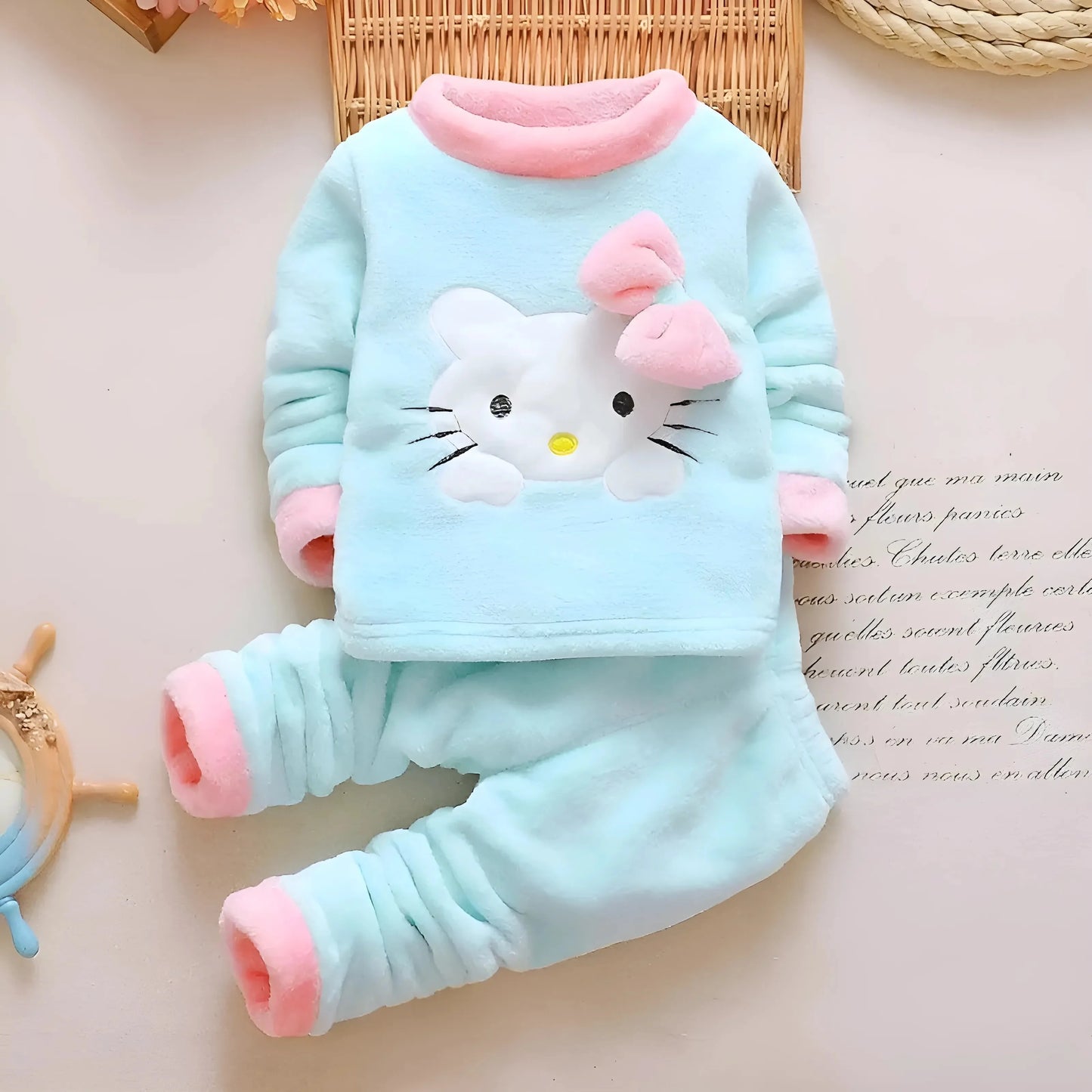 Blue Children's Plush Cat-Themed Pyjamas