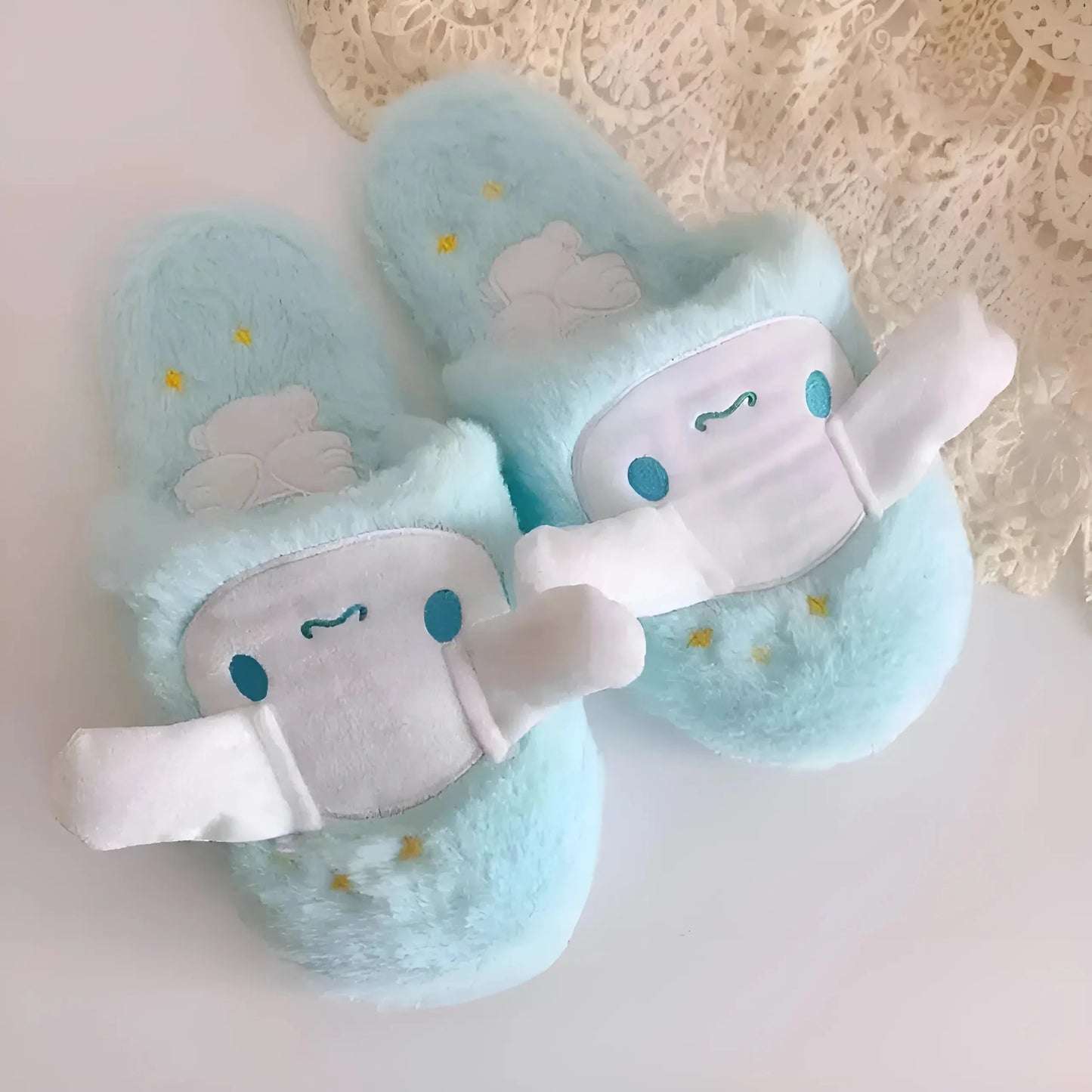 Blue Faux Fur Slippers