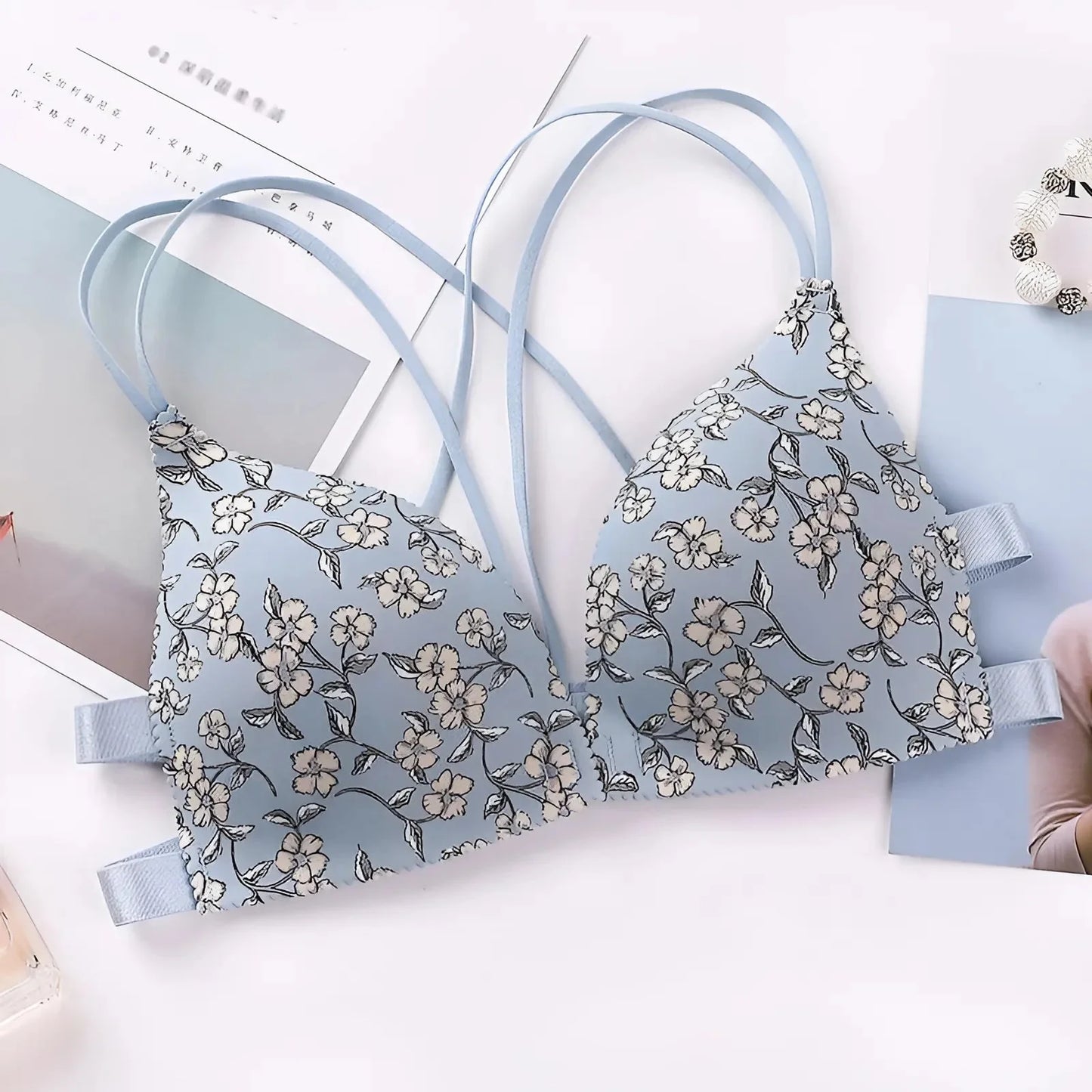 Blue Push-Up Bra with Straps