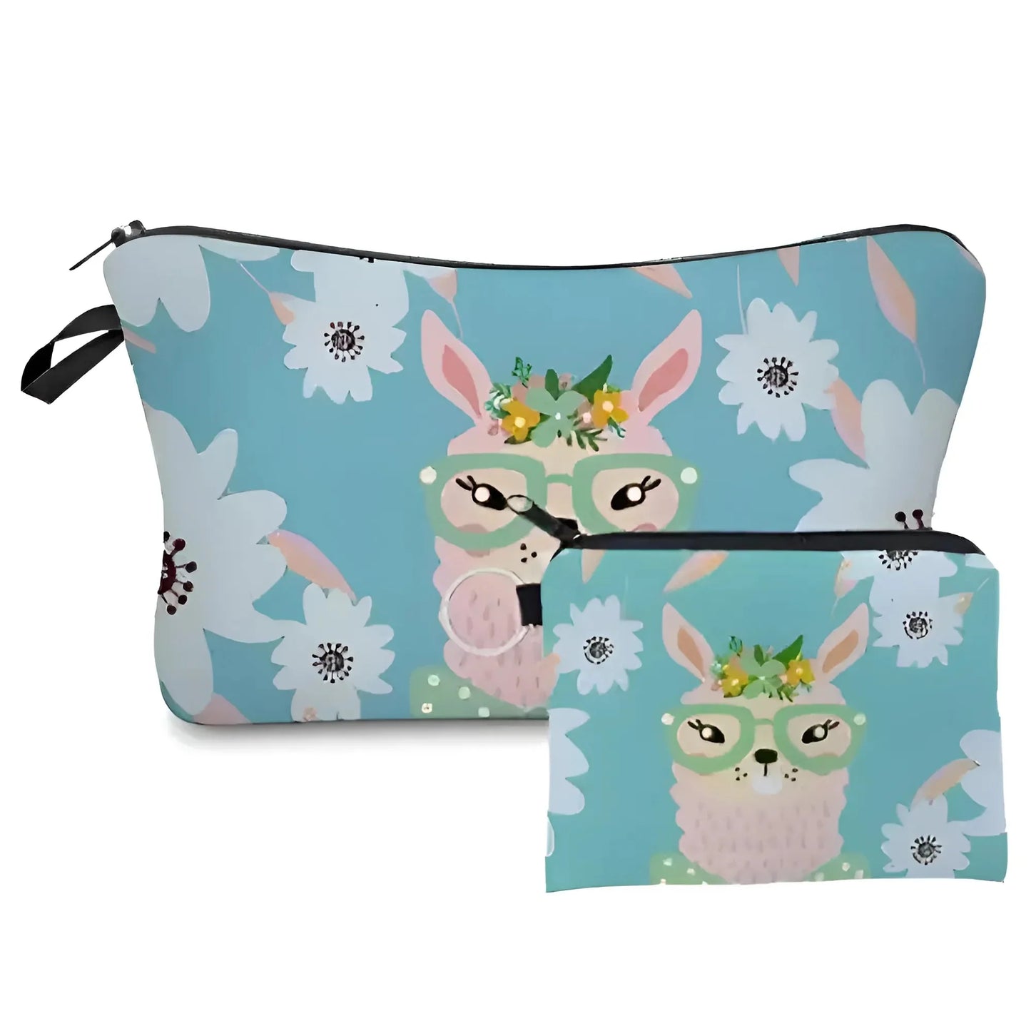 Blue Set of Two Zip Cosmetic Bags
